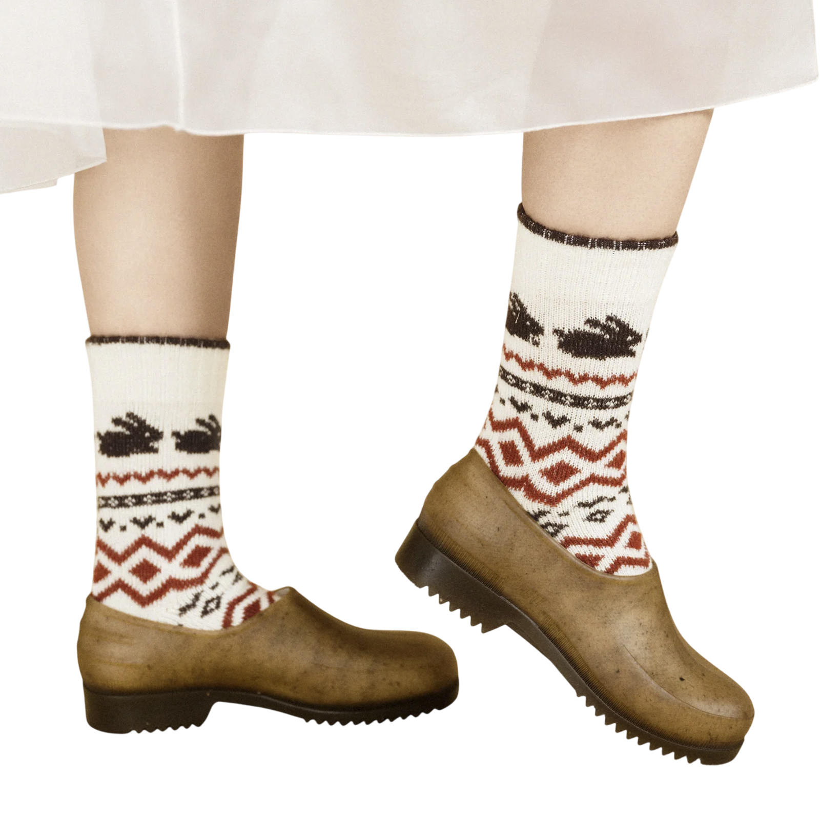 Minky Bunny Fairisle Crew socks - Milk