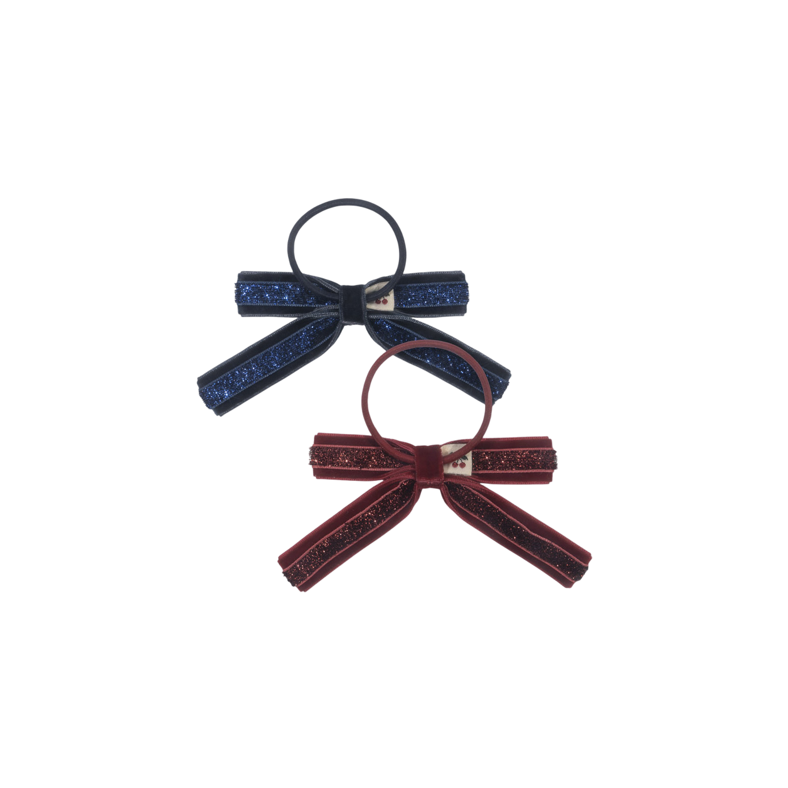 Hair tie set of 2 Velvet Bow Red Navy