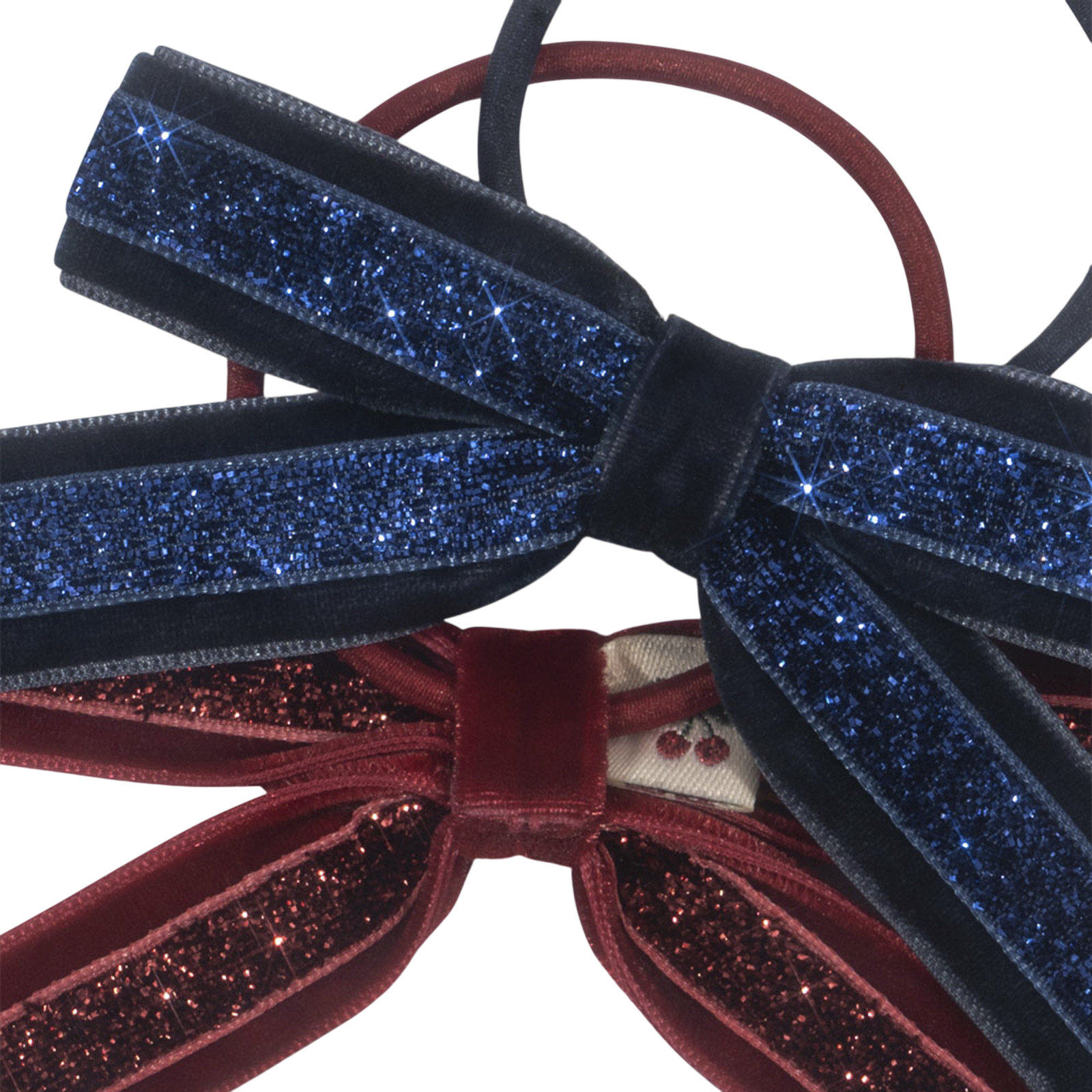 Hair tie set of 2 Velvet Bow Red Navy