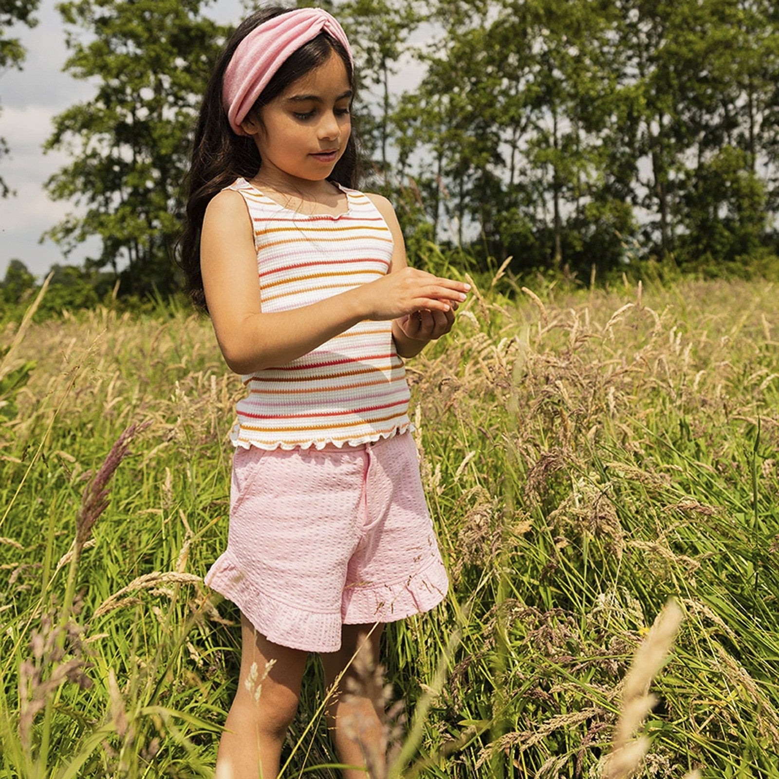 Top Cropped Singlet Waffle Stripes Off-White