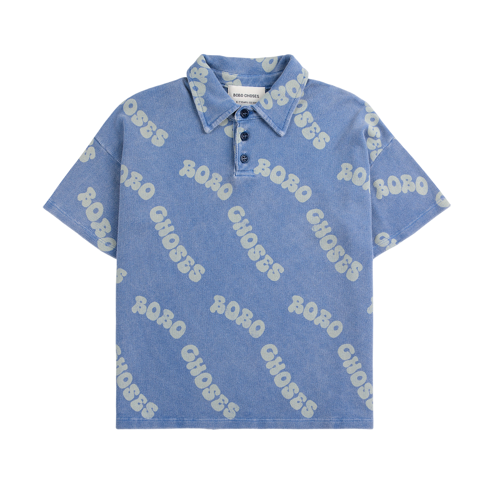 Polo Shirt Wavy Bobo Choses All Over Waffle Blue