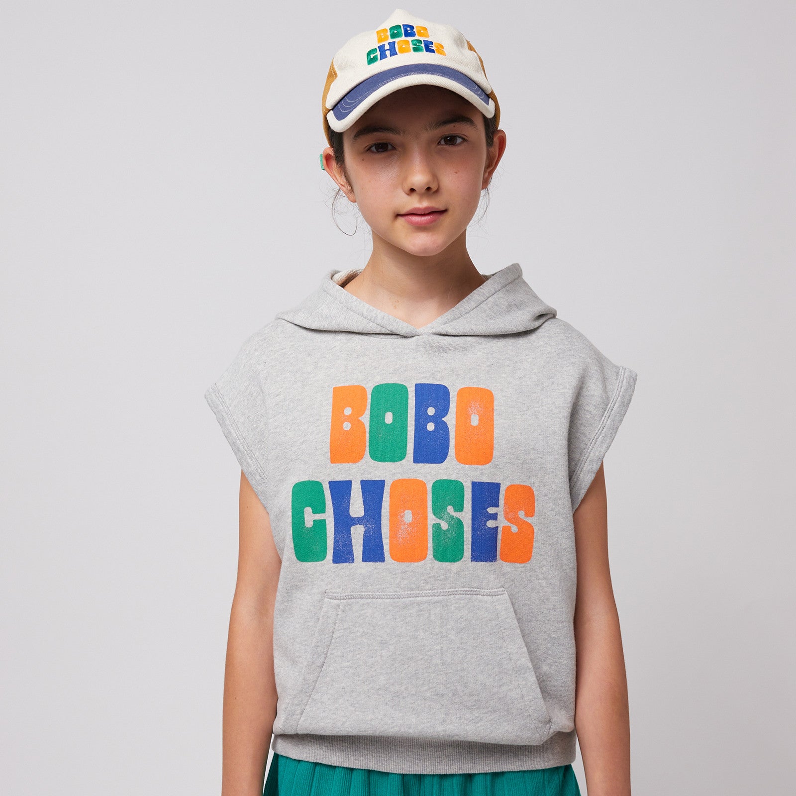 Sweat à capuche Multicolor Bobo Choses sans manches Heather Gray