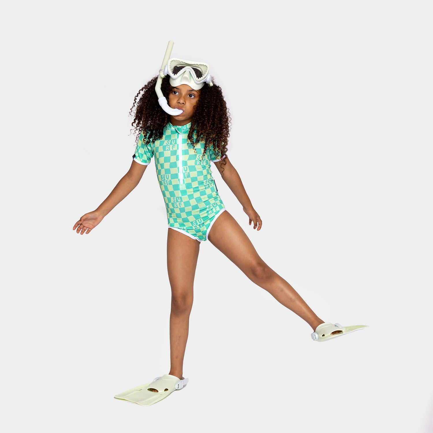 Swimsuit UPF 50+ Checkered Surf Green