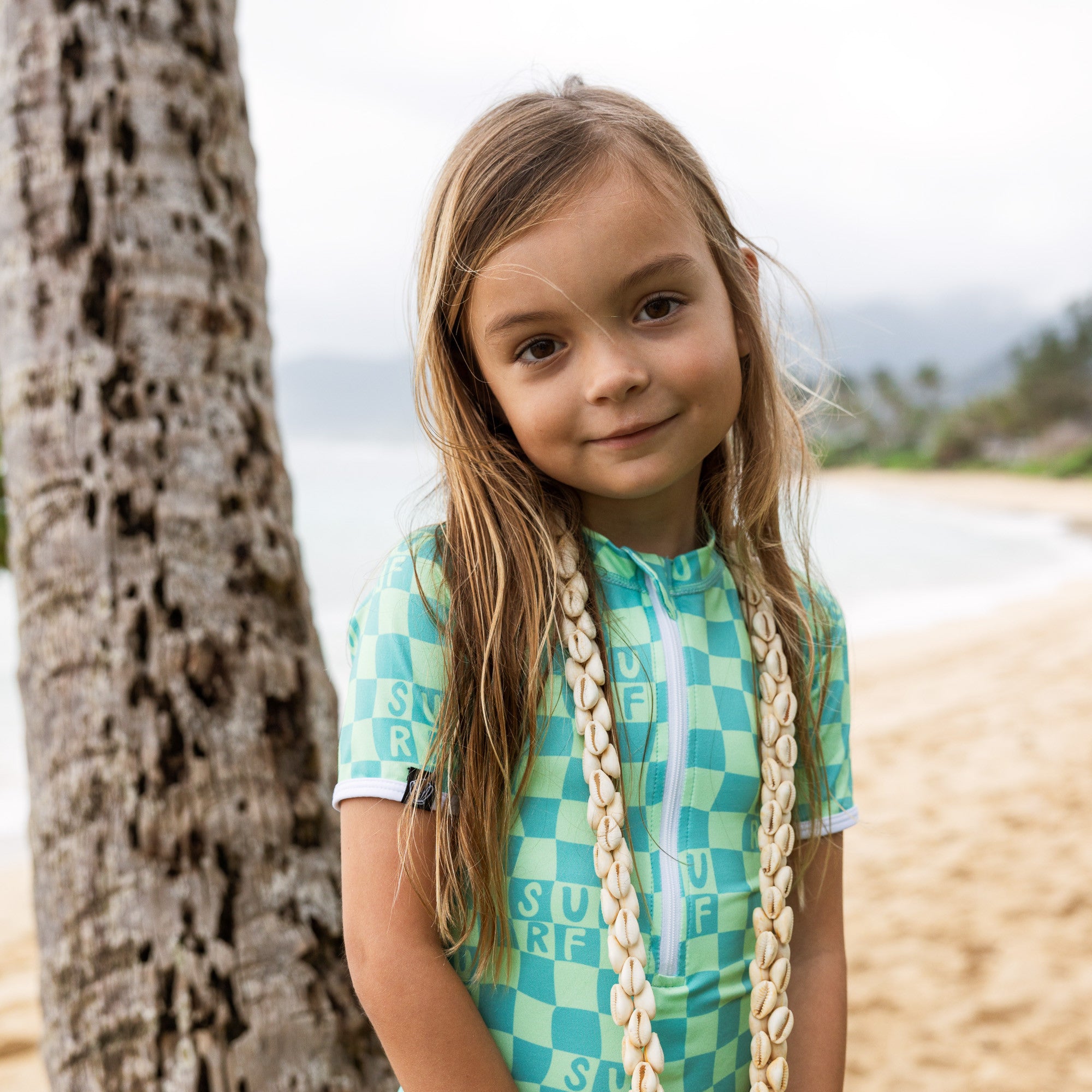 Swimsuit UPF 50+ Checkered Surf Green