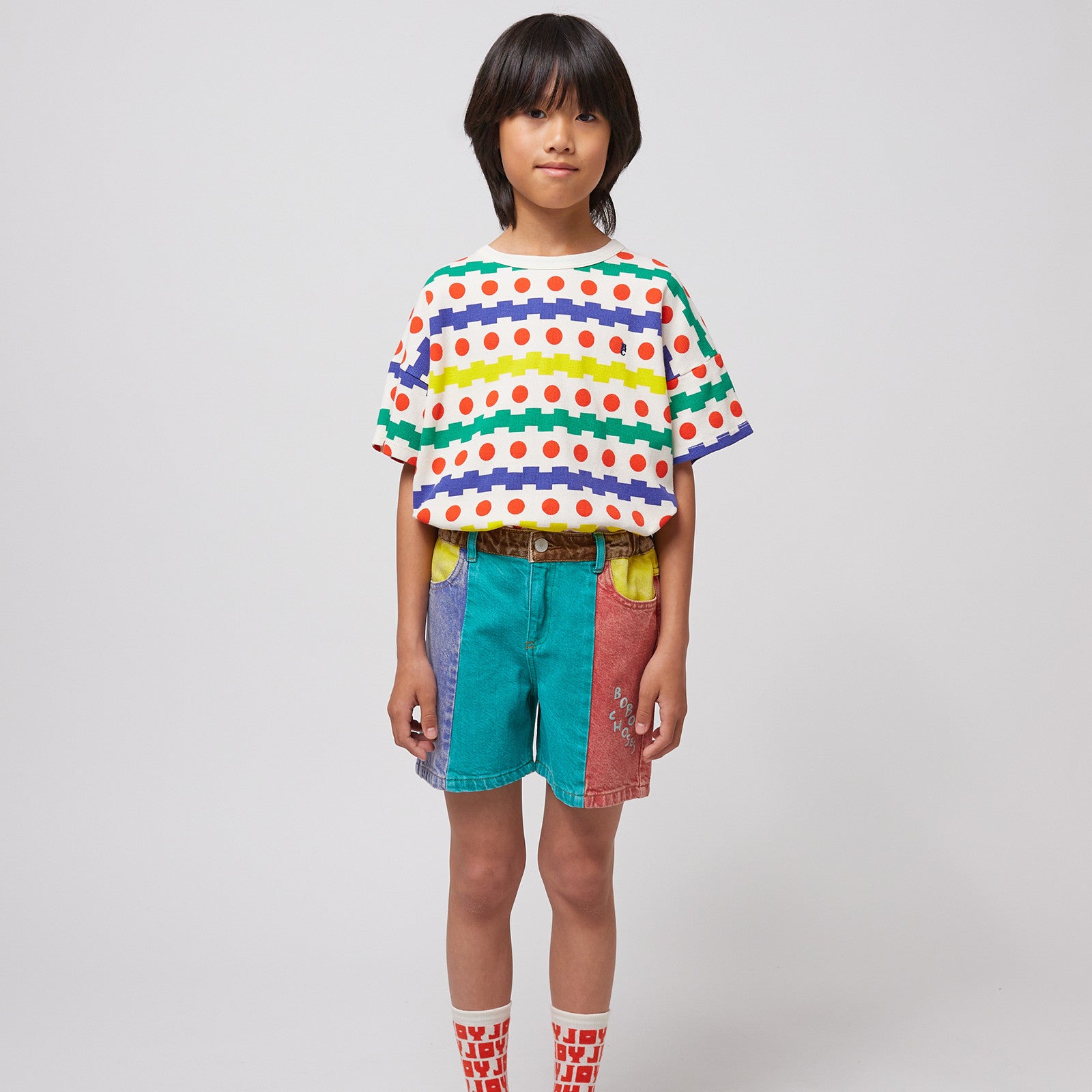 Short Color Block Denim Multicolor