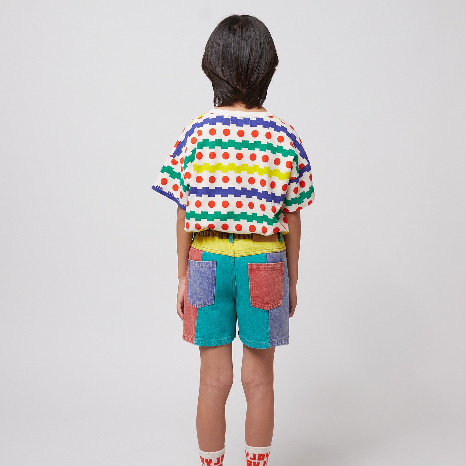 Short Color Block Denim Multicolor