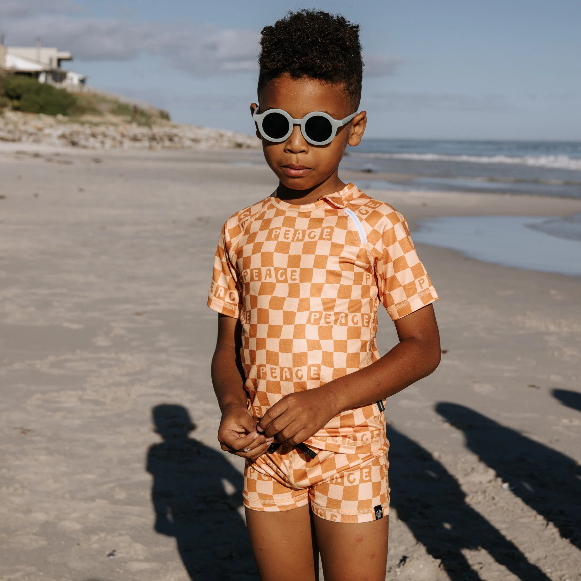 Swimming trunks UPF 50+ Checkered Peace Yellow