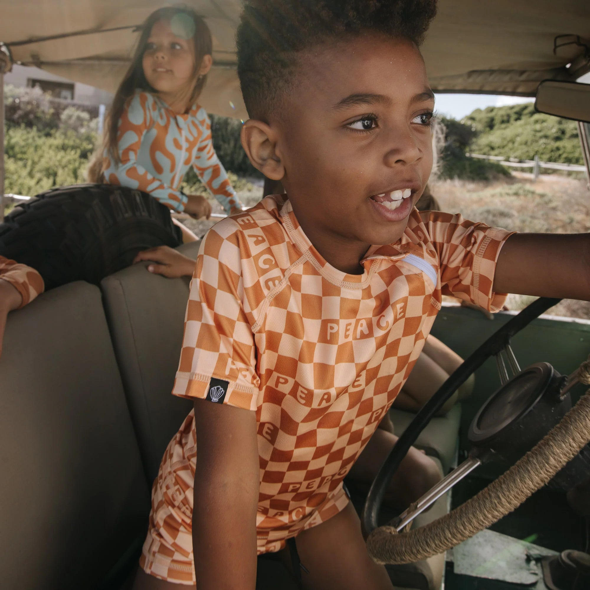 Swimming trunks UPF 50+ Checkered Peace Yellow