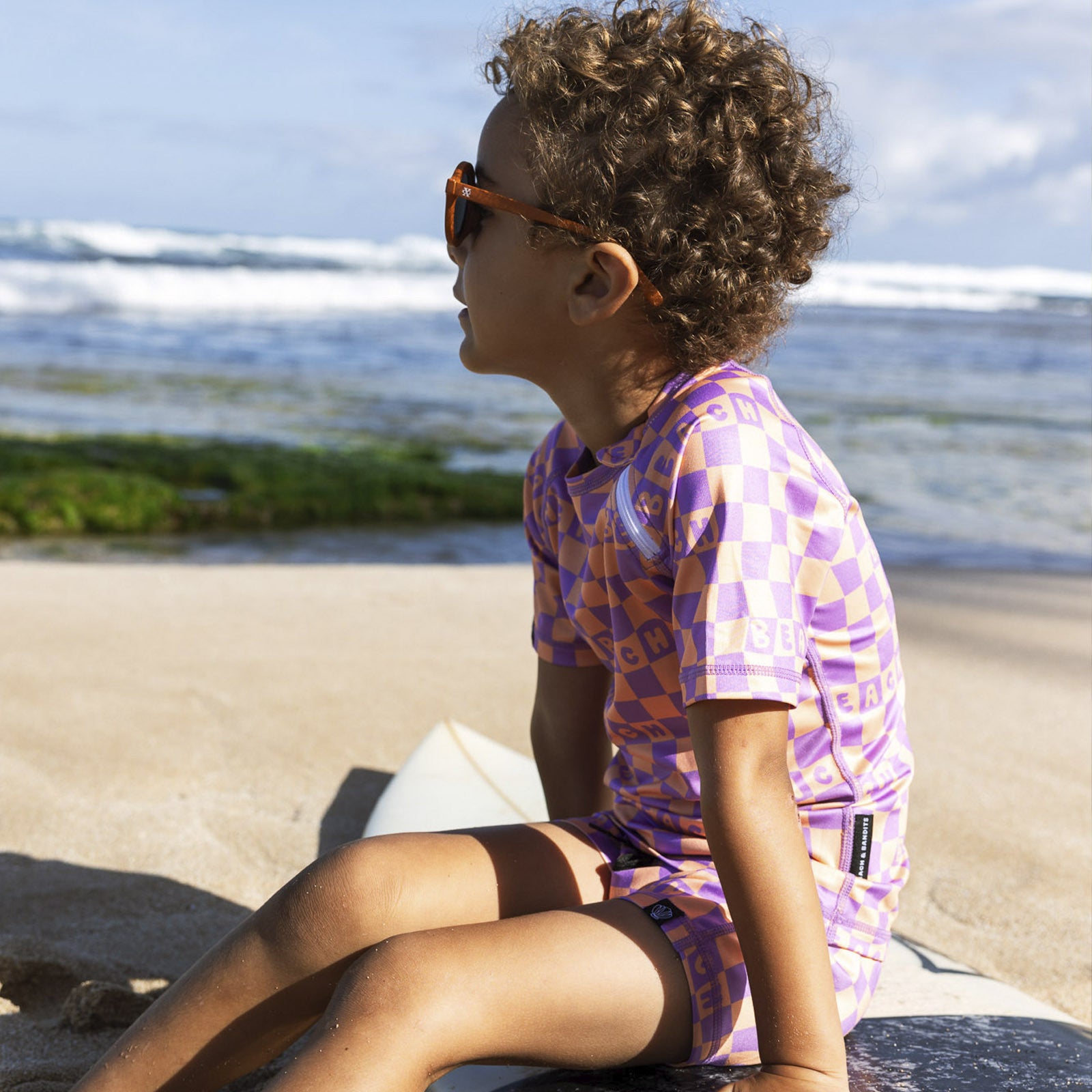 Badeshirt UPF 50+ Checkered Beach Purple