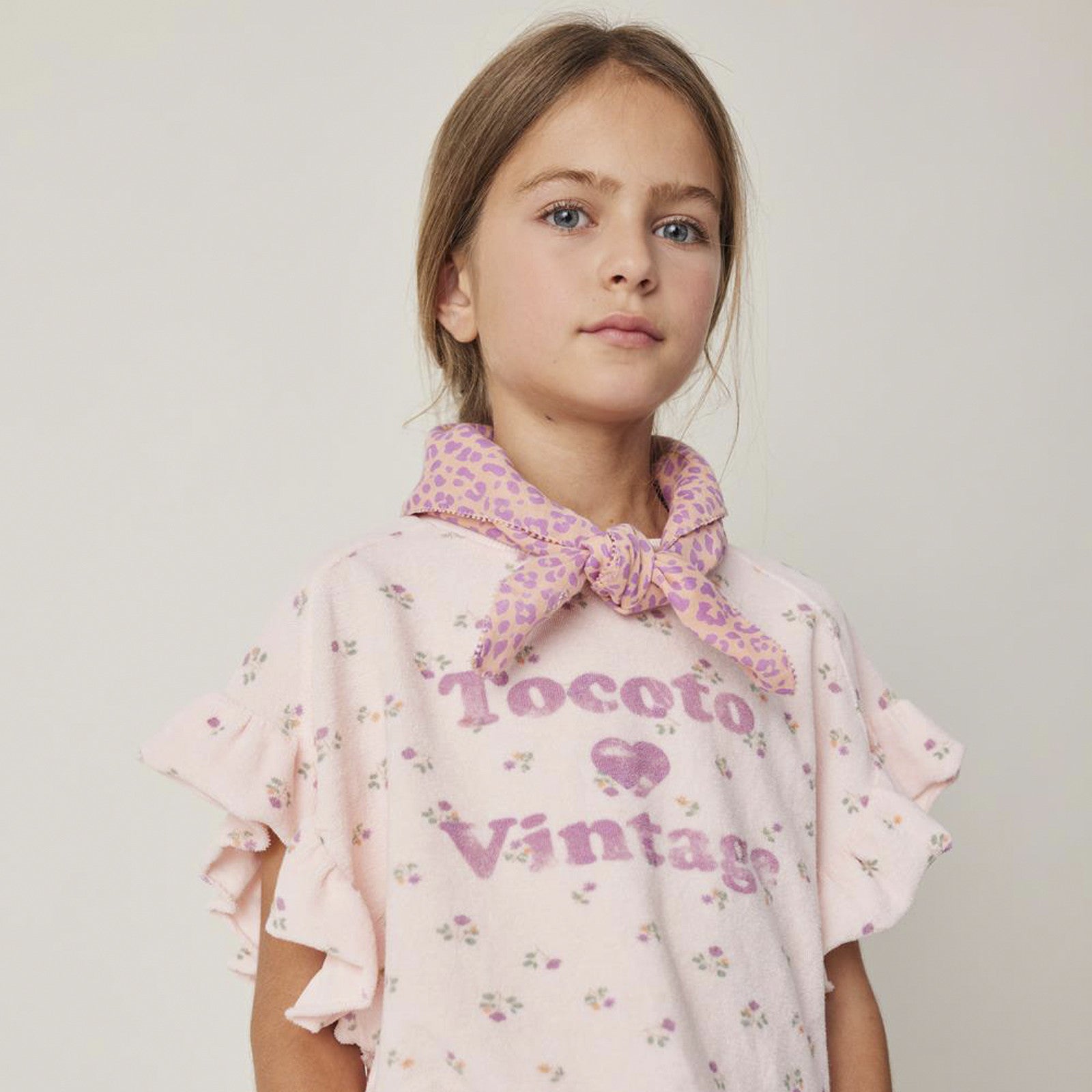 T-shirt Tocoto Love Vintage Terry Flower Printed Lilas