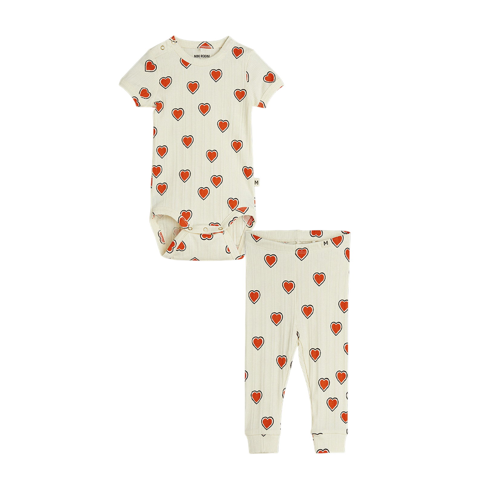 Baby Set Body & Leggins Outlined Hearts Offwhite