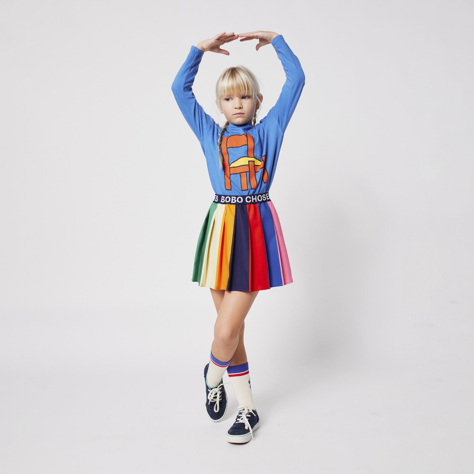 Jupe Bobo Pleated Color Block Multicolor