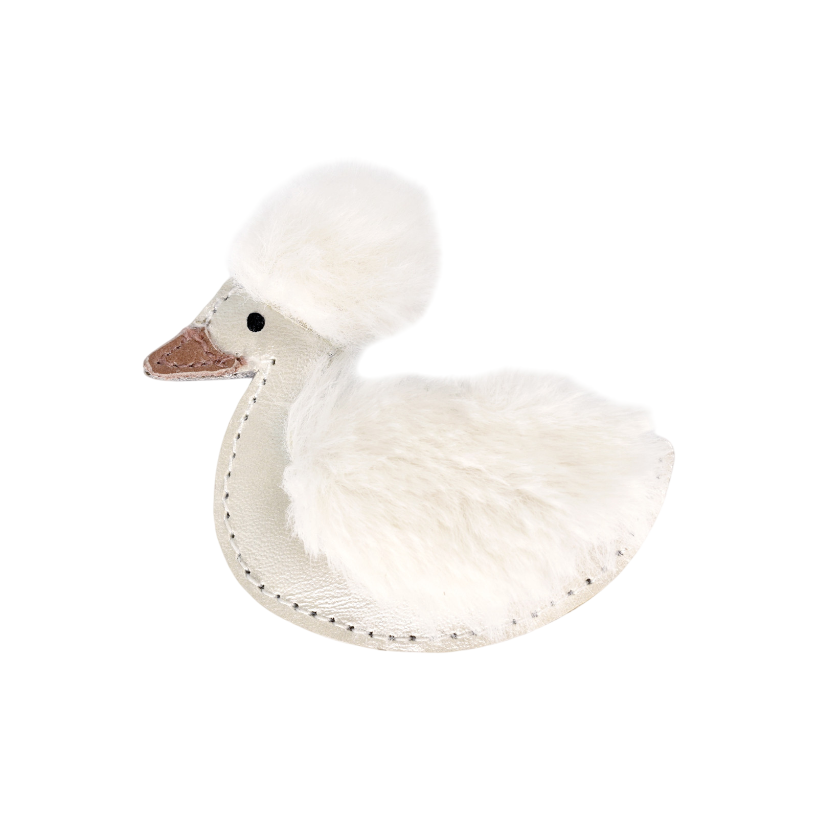 Hair Clip Duck Off White Metallic Leather