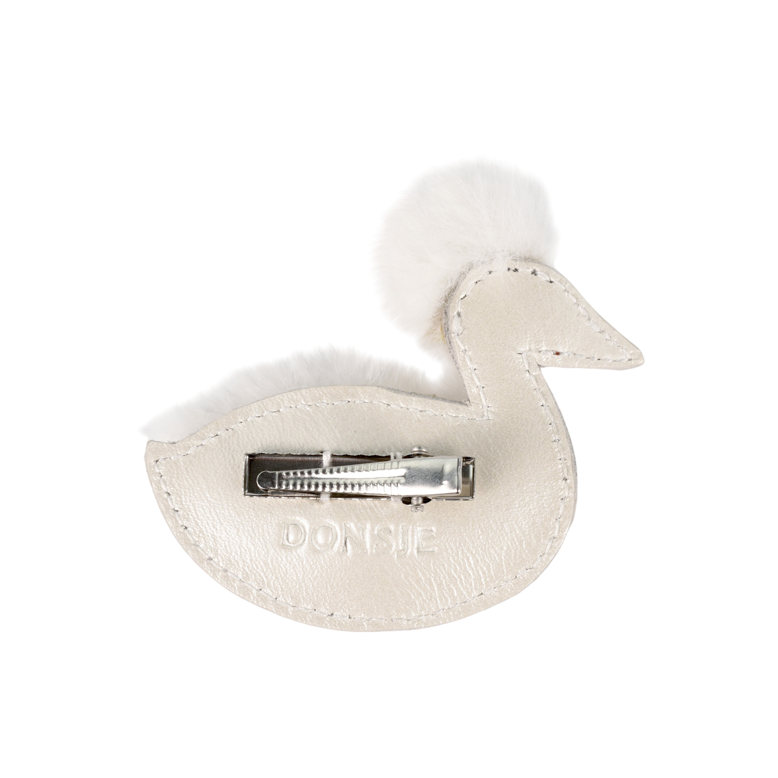 Hair Clip Duck Off White Metallic Leather
