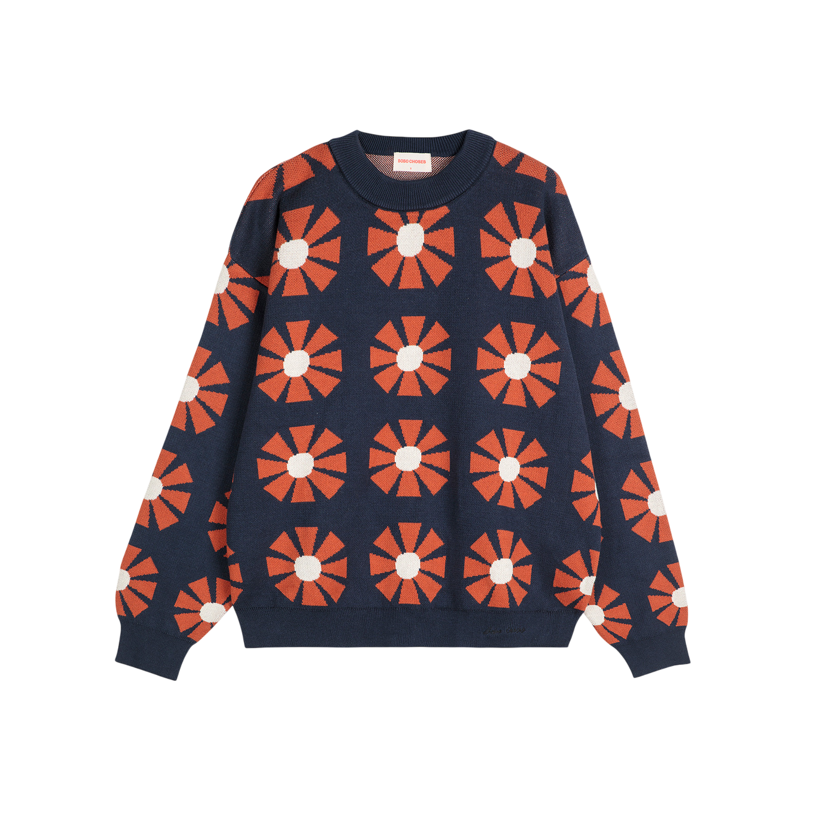 Adult knitted sweater Flower Jacquard Navy Blue