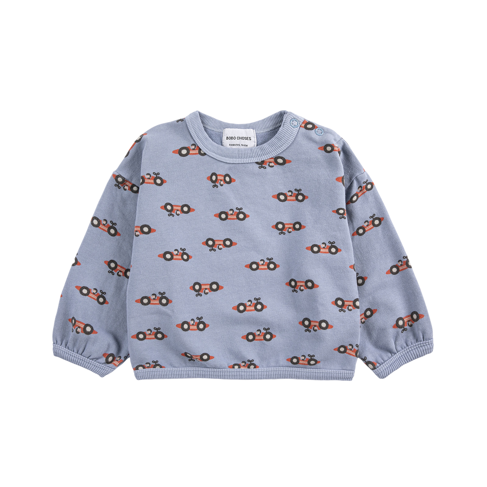 Baby Sweatshirt Race Car All Over Light Blue