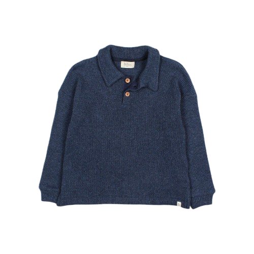Langarmshirt Waffle Polo Navy