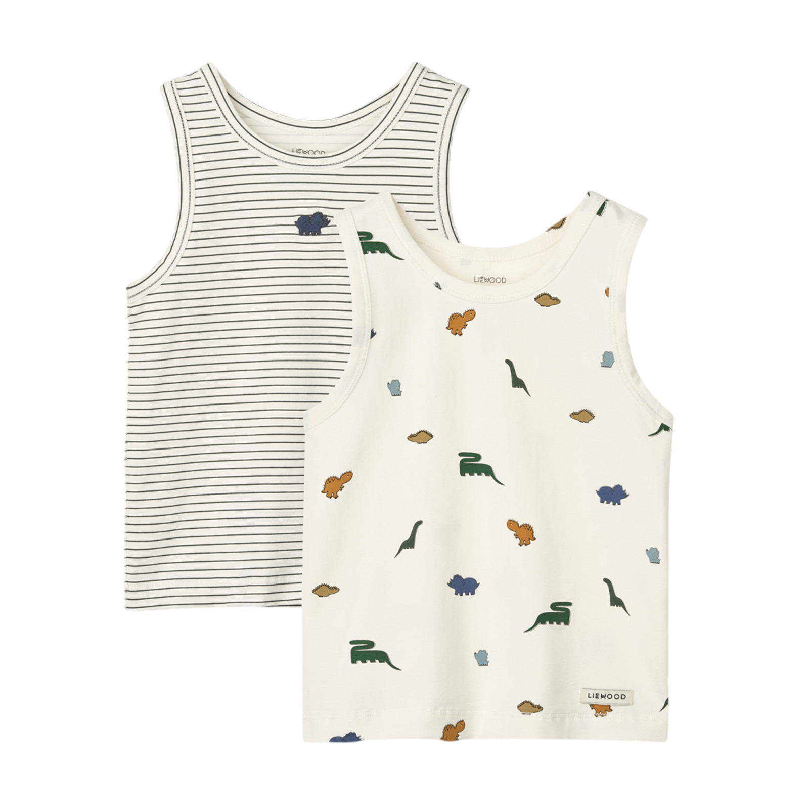 Top 2er-Set Faris Printed Mini Dinosaurs Creme Stripe Mix