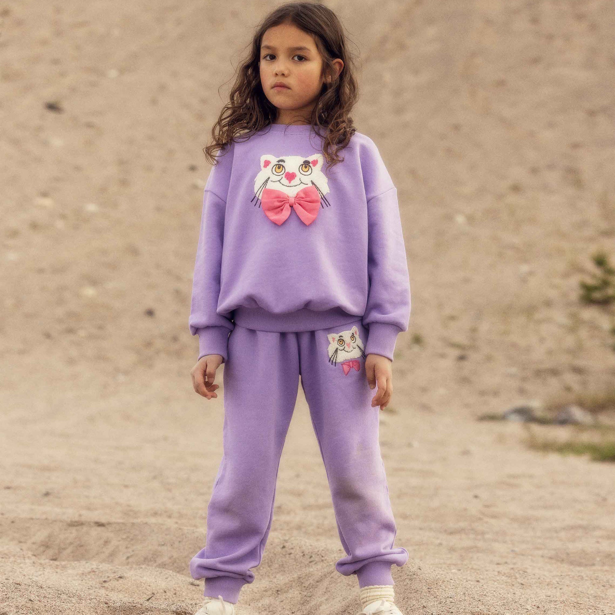 Sweatshirt Cat With Bowtie Chenille Purple