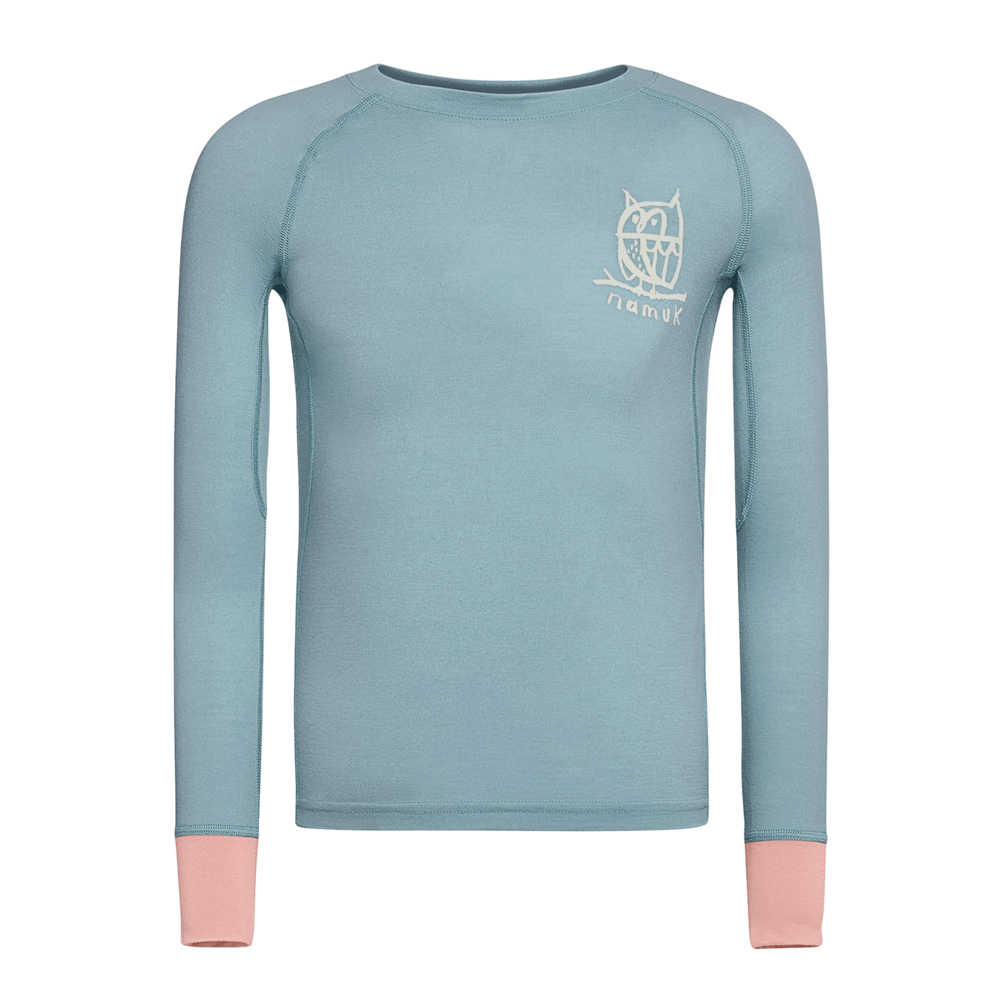 Longsleeve Uil Merino "Elo" Ice blue / Sunset rose