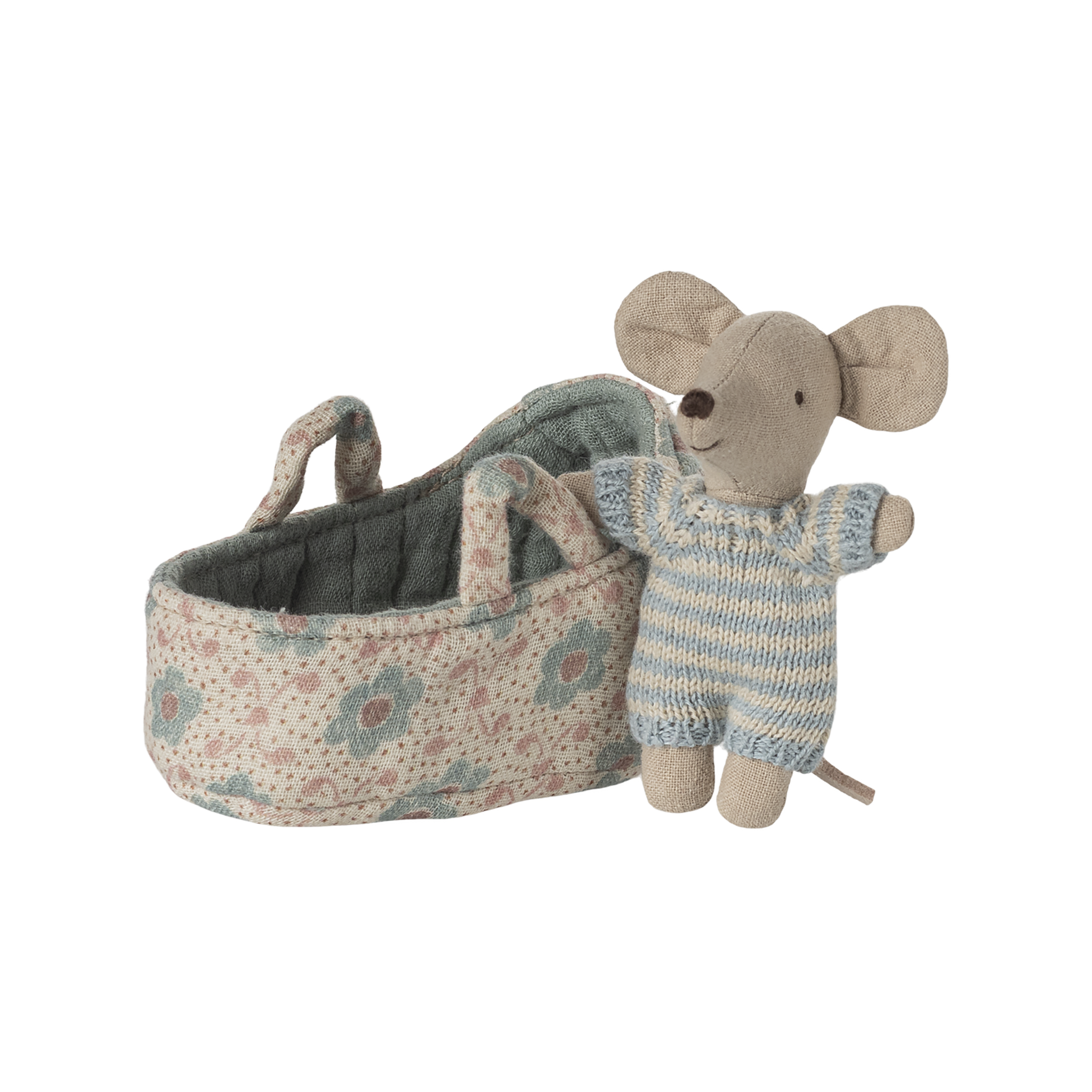 Maileg baby mouse in carrycot blue