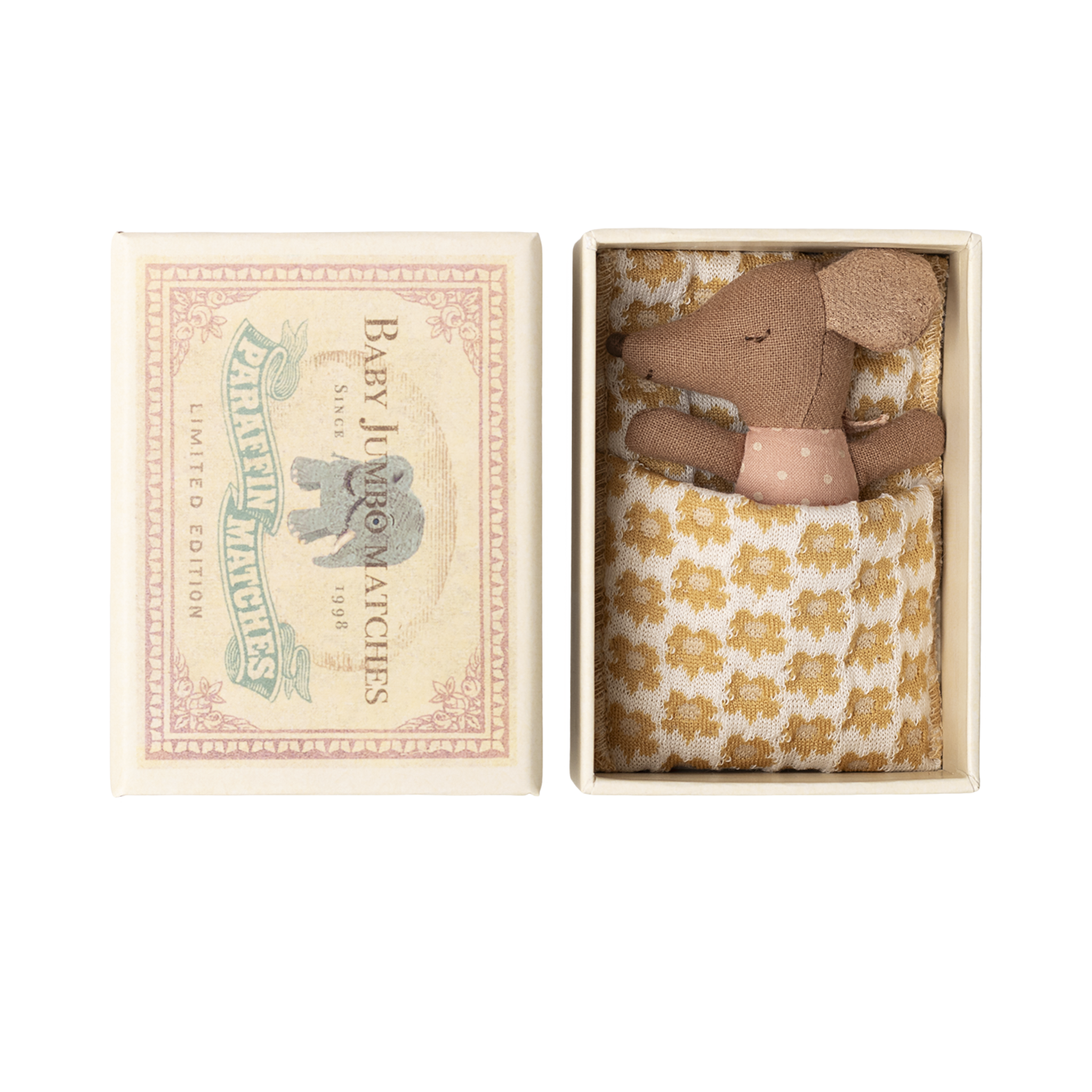 Maileg Schläfrige Babymaus in Streichholzschachtel Rose