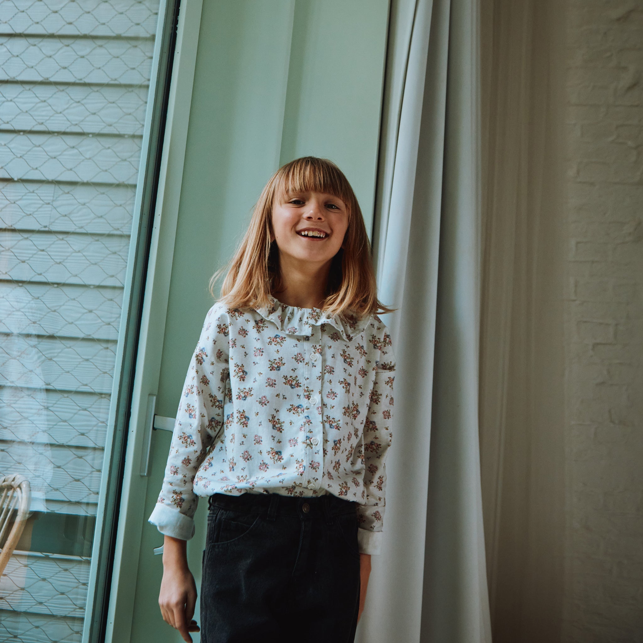 Blouse Colchique Motif Fleuri Rose Gris