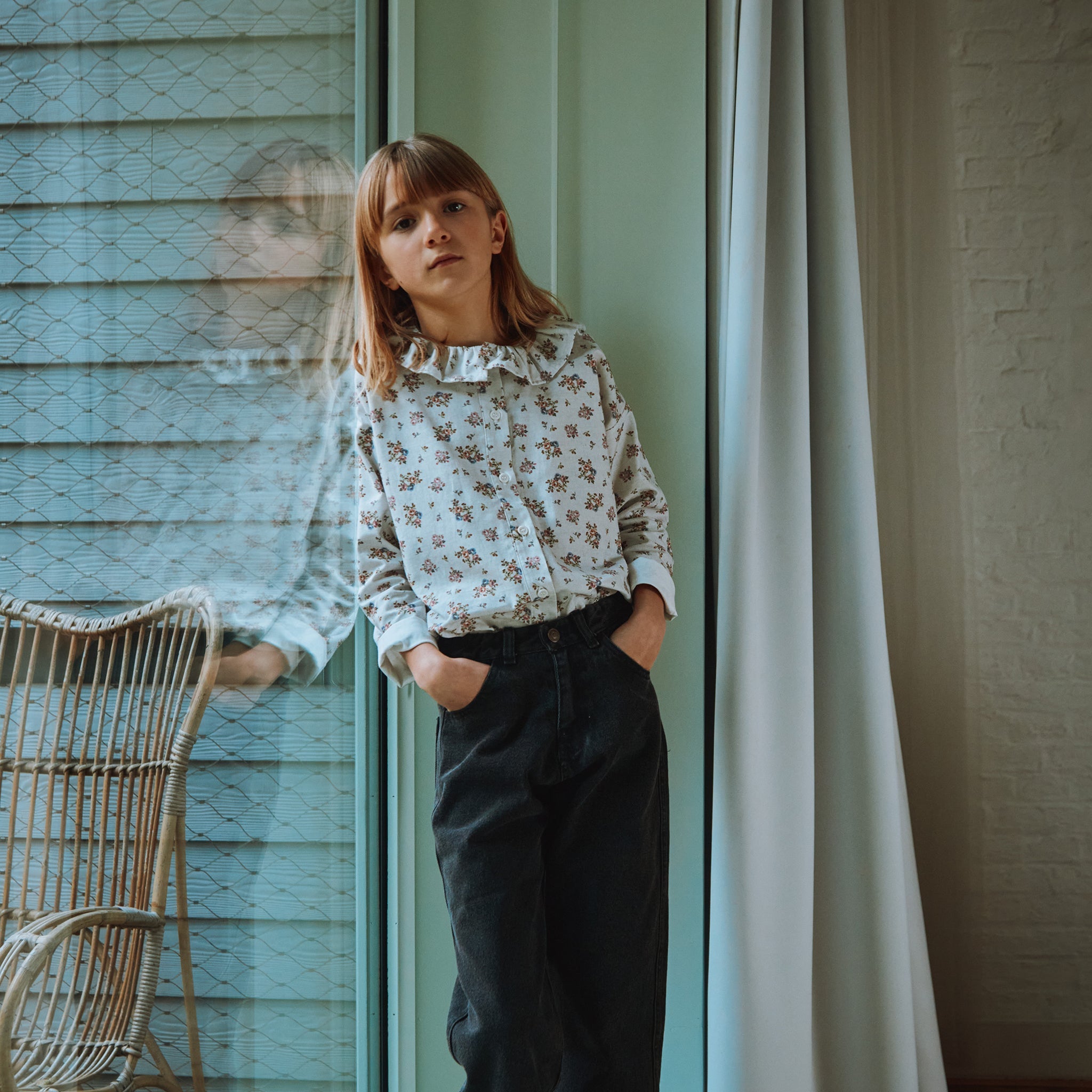 Blouse Colchique Motif Fleuri Rose Gris