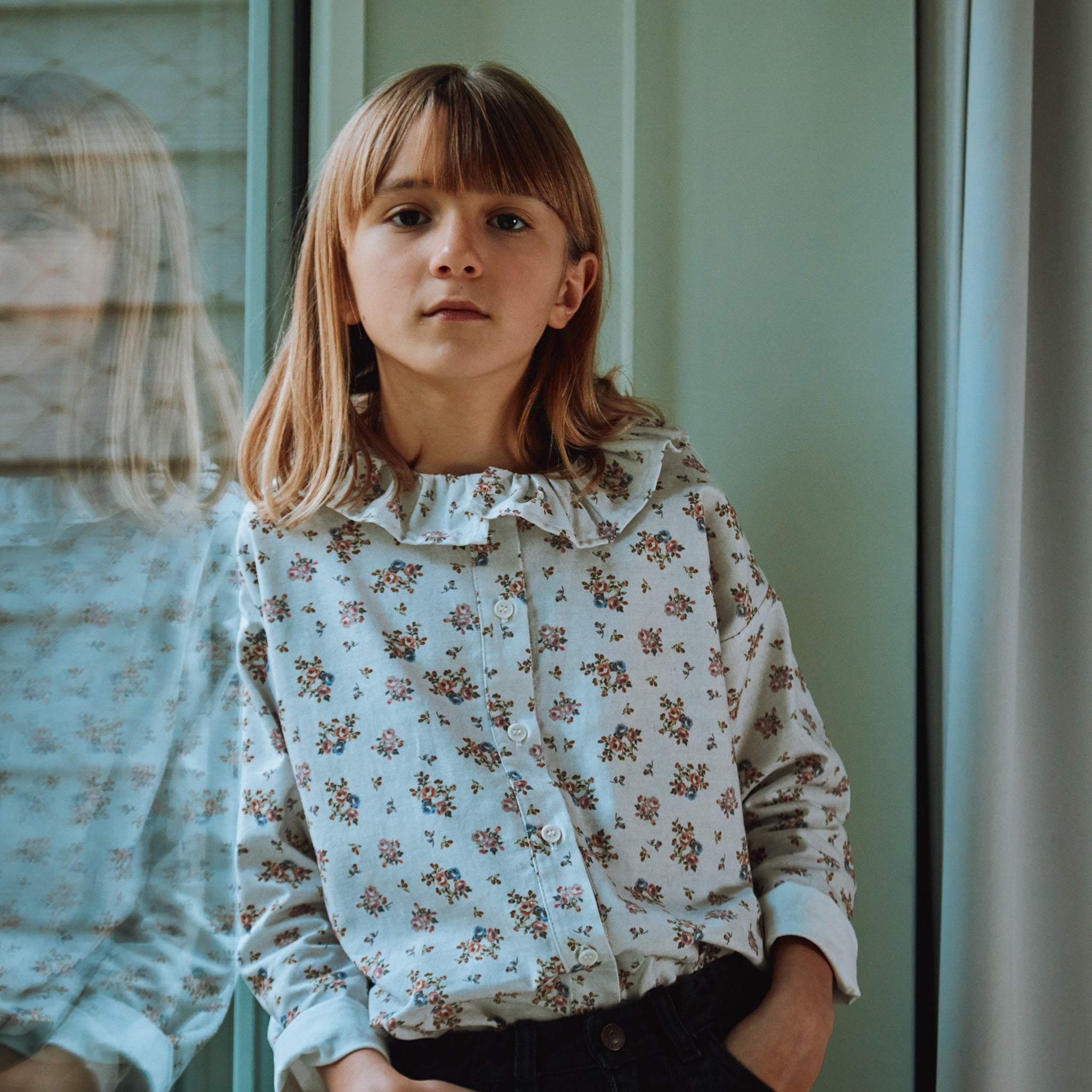 Blouse Colchique Motif Fleuri Rose Gris