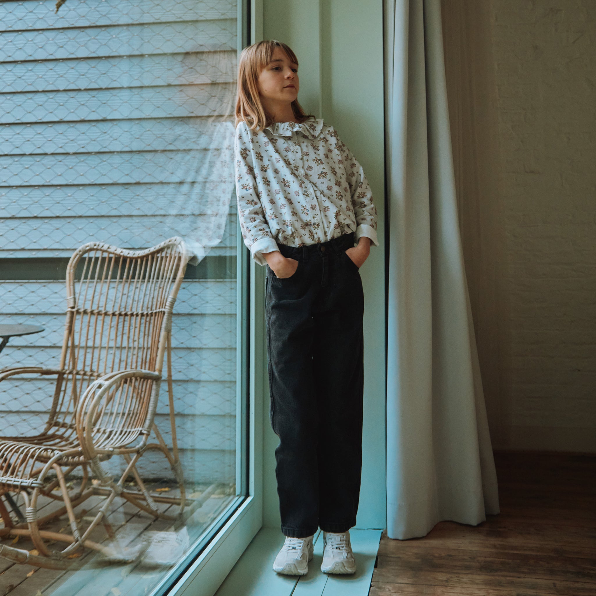 Blouse Colchique Motif Fleuri Rose Gris