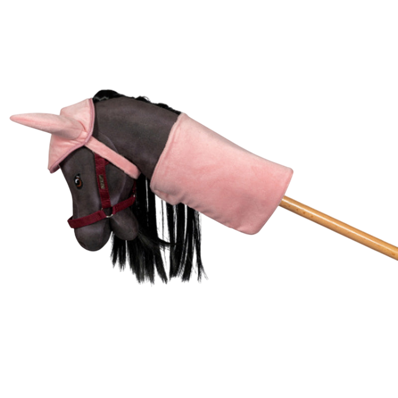 Saddle pad and hood for hobby horses in rose velvet