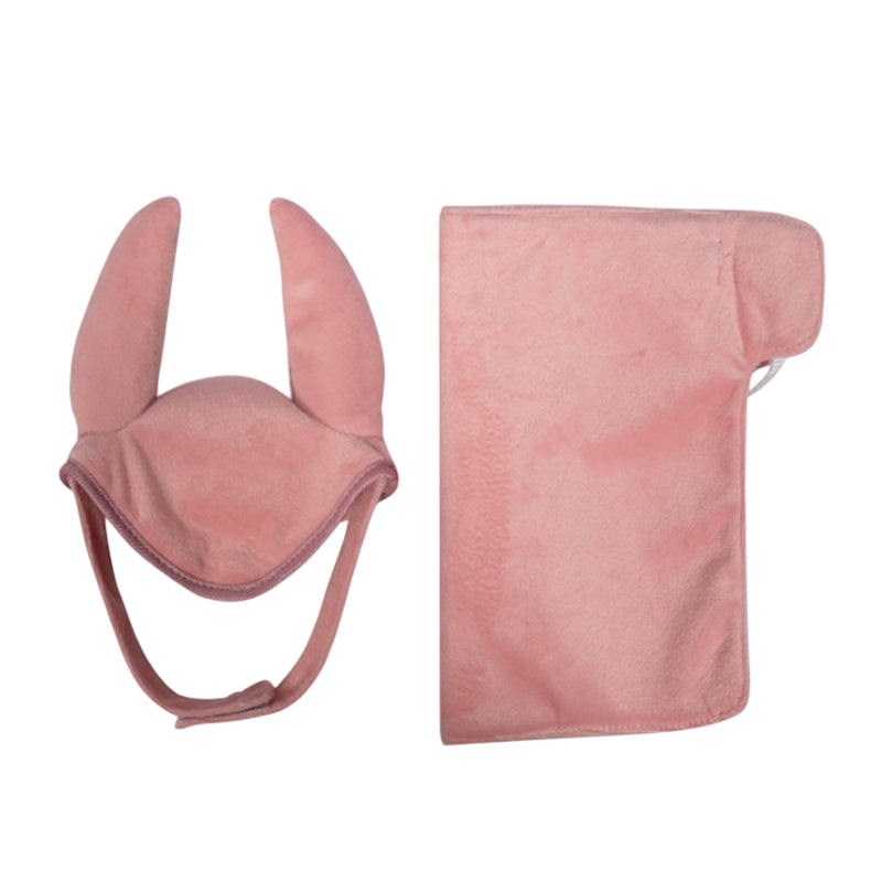 Saddle pad and hood for hobby horses in rose velvet