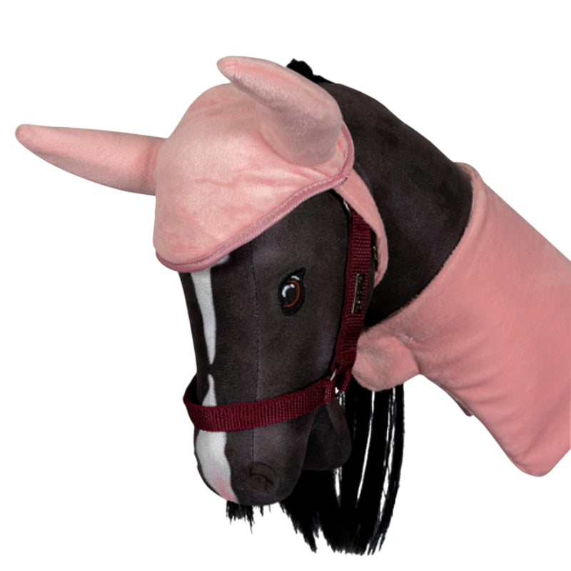 Saddle pad and hood for hobby horses in rose velvet