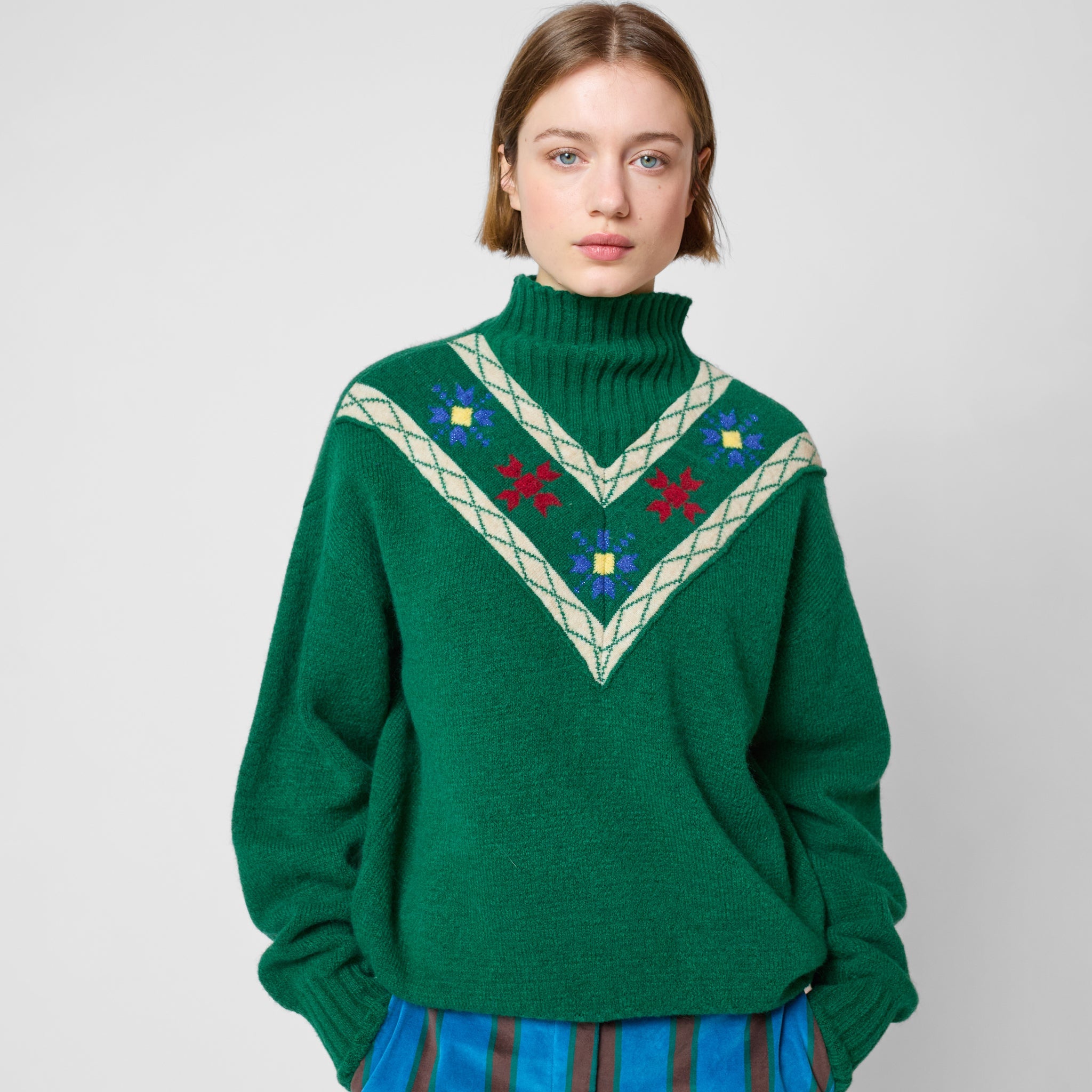 Pull-over en tricot Floral Dark Green