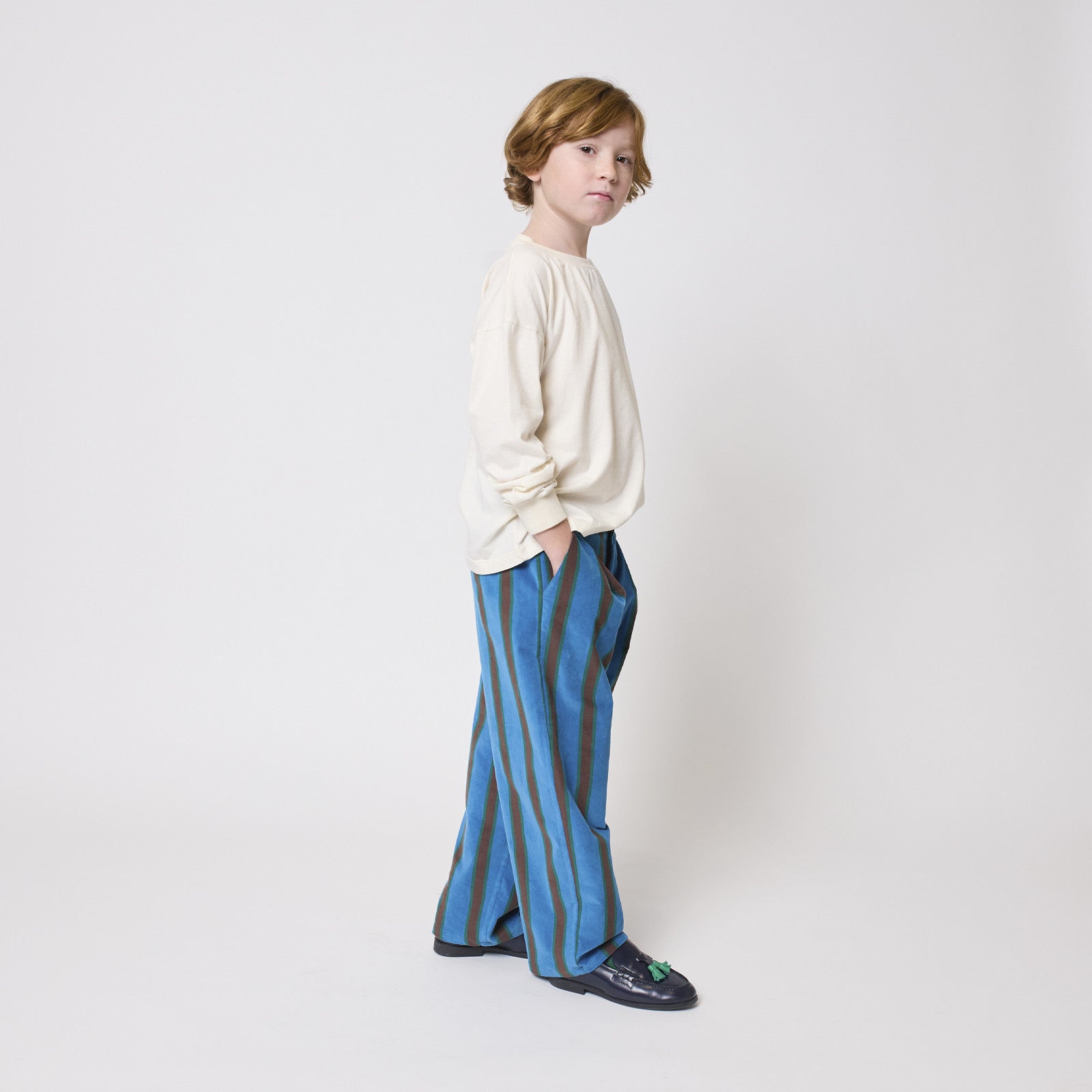 Pants Stripes Velvet Navy Blue