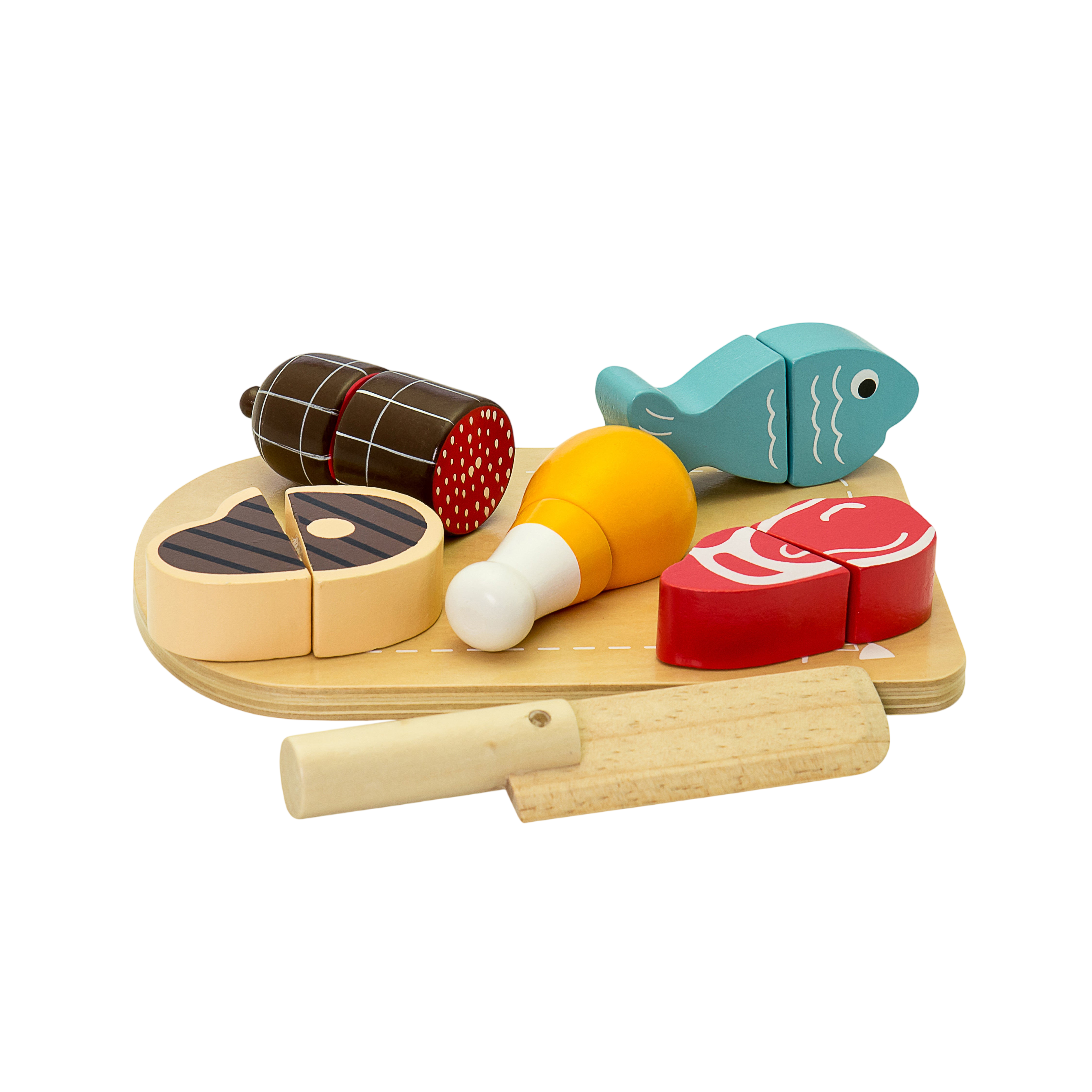 Planche à découper avec viande et poisson