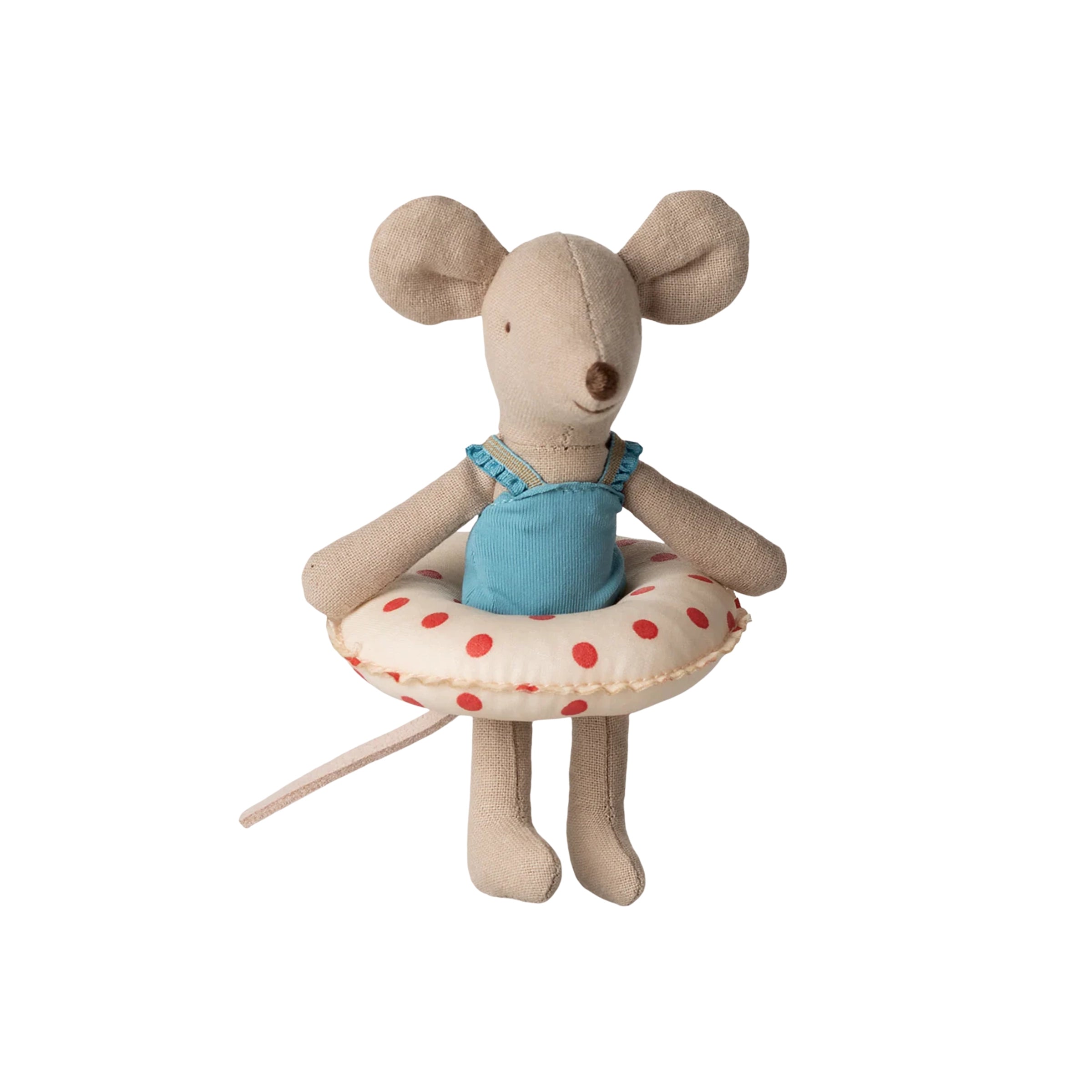 Maileg beach mouse with swimming ring little sister red dotted