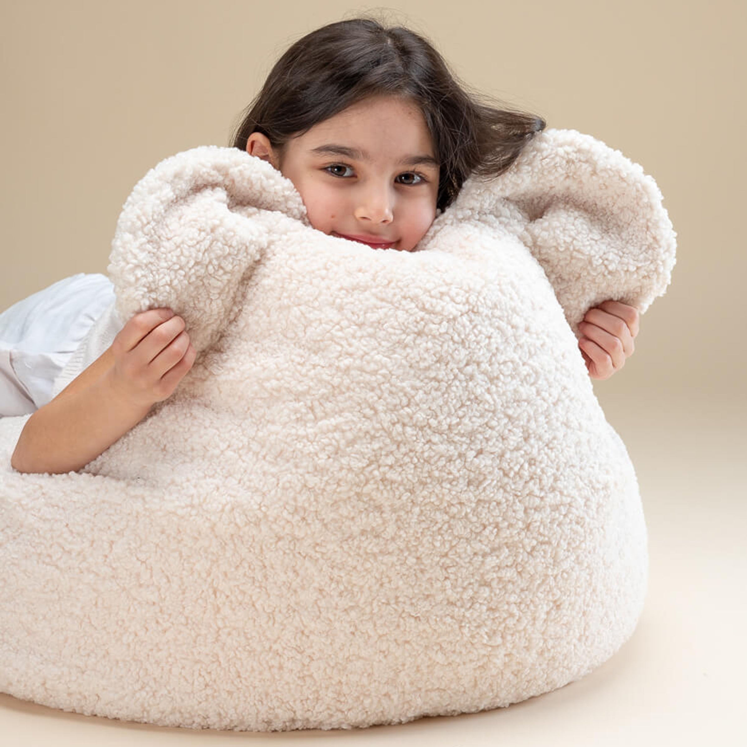 Wigiwama Sitzsack Teddy und Ottoman Set Cream White