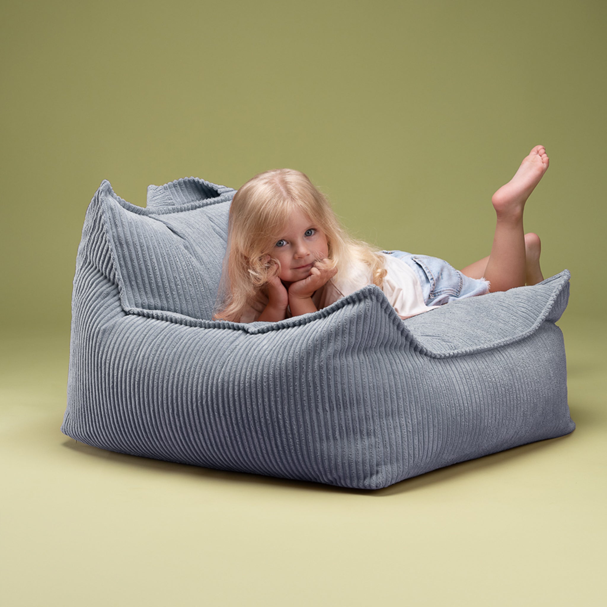 Blueberry Blue Beanbag Chair and Ottoman Set