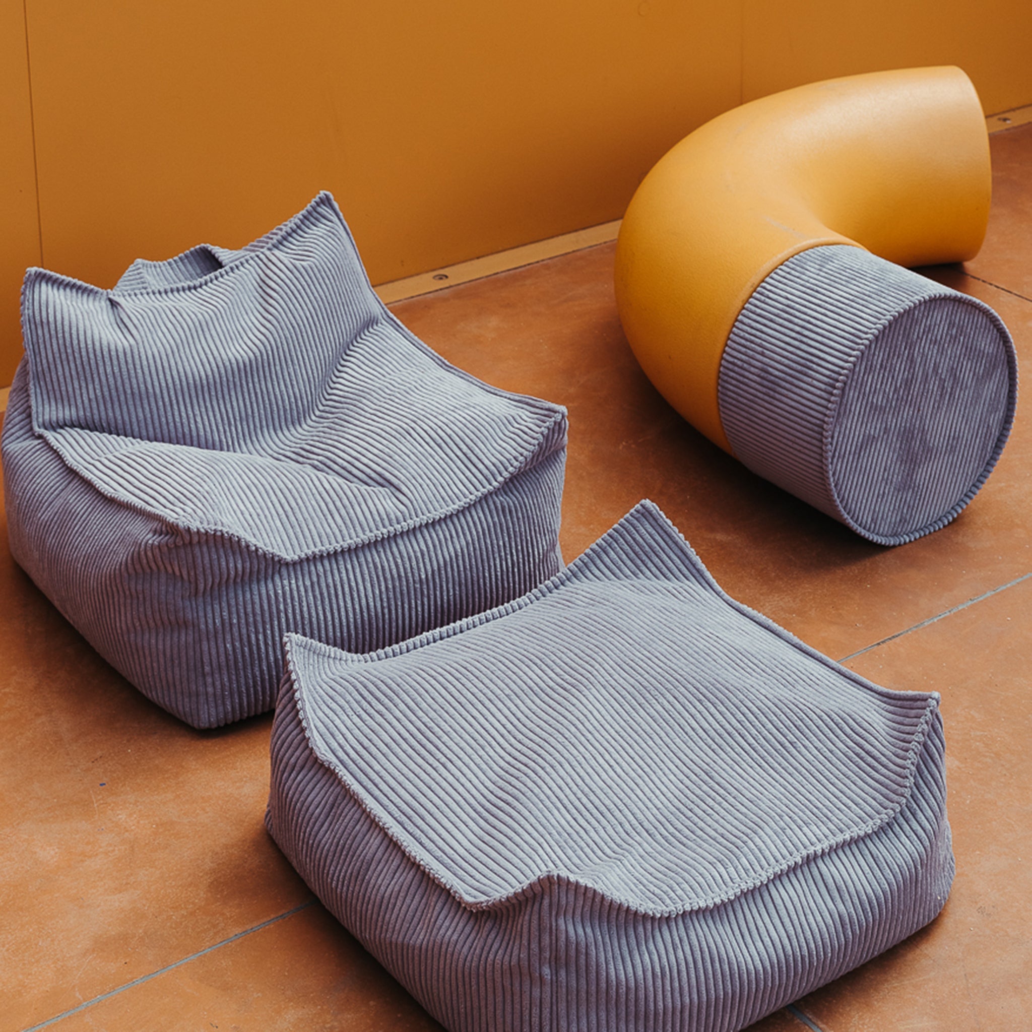 Blueberry Blue Beanbag Chair and Ottoman Set