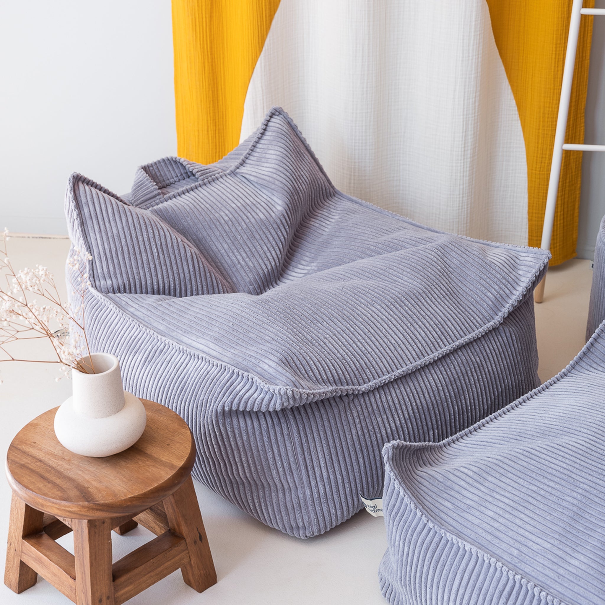 Blueberry Blue Beanbag Chair and Ottoman Set