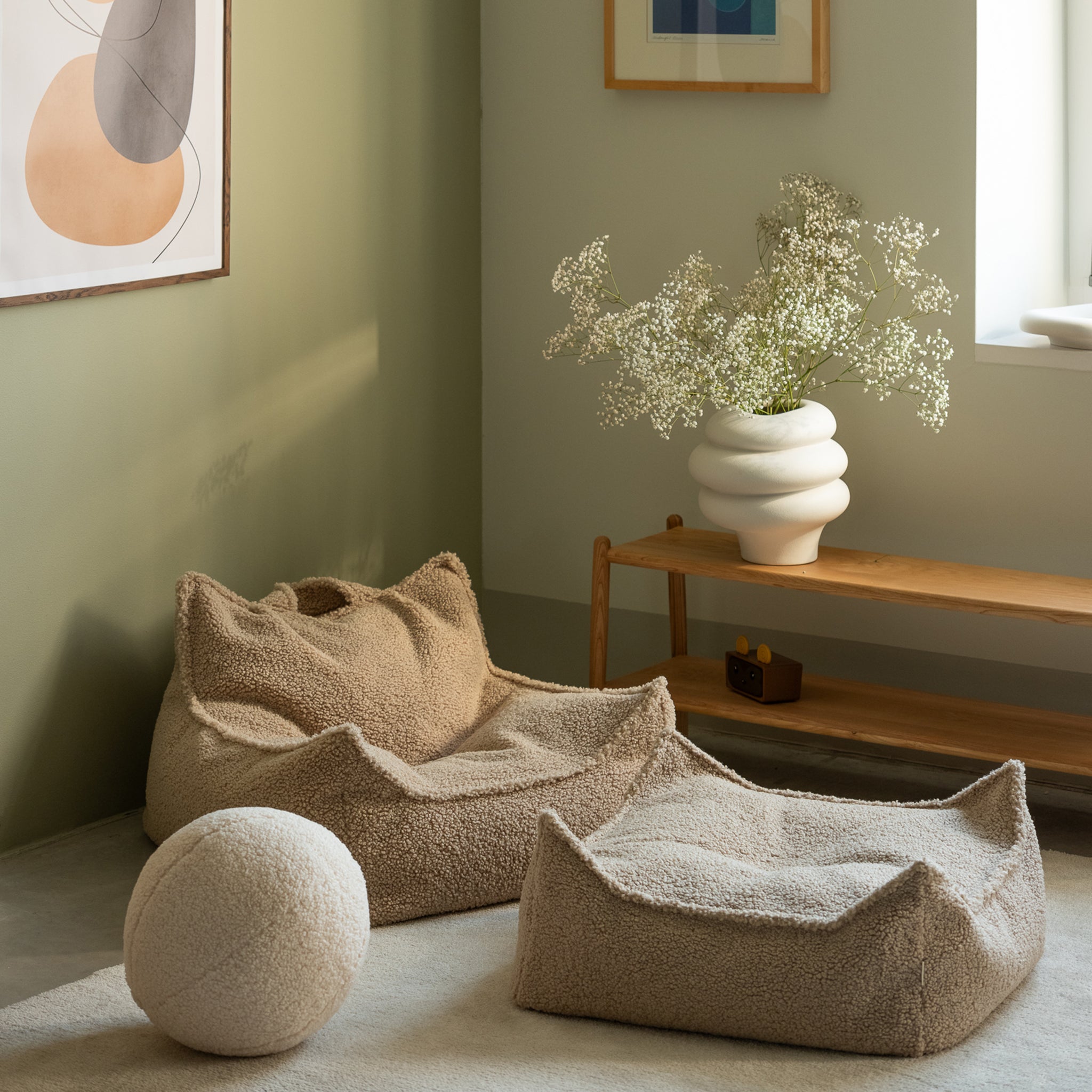 Biscuit Beanbag Chair and Ottoman Set