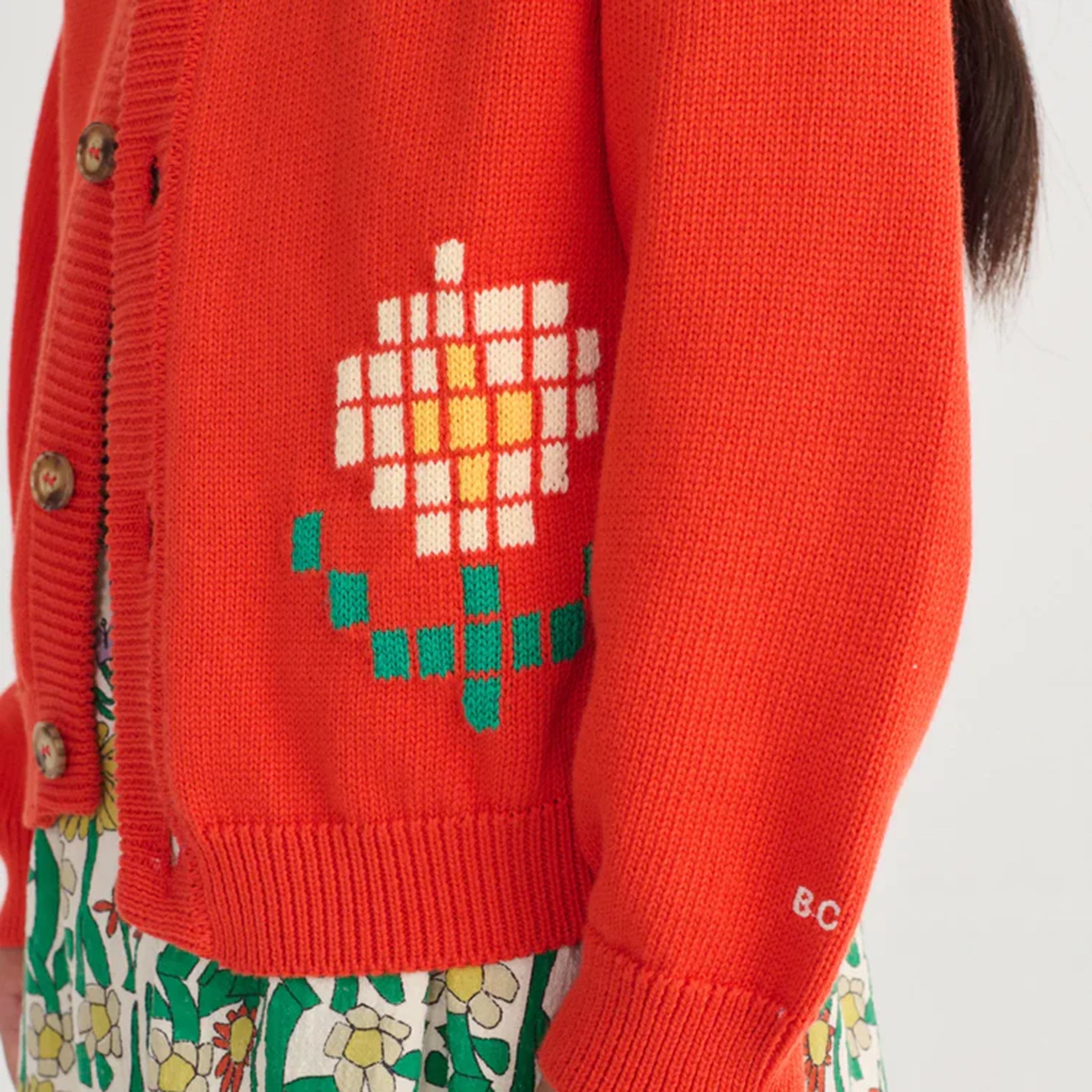 Cardigan Pixel Daisy Red