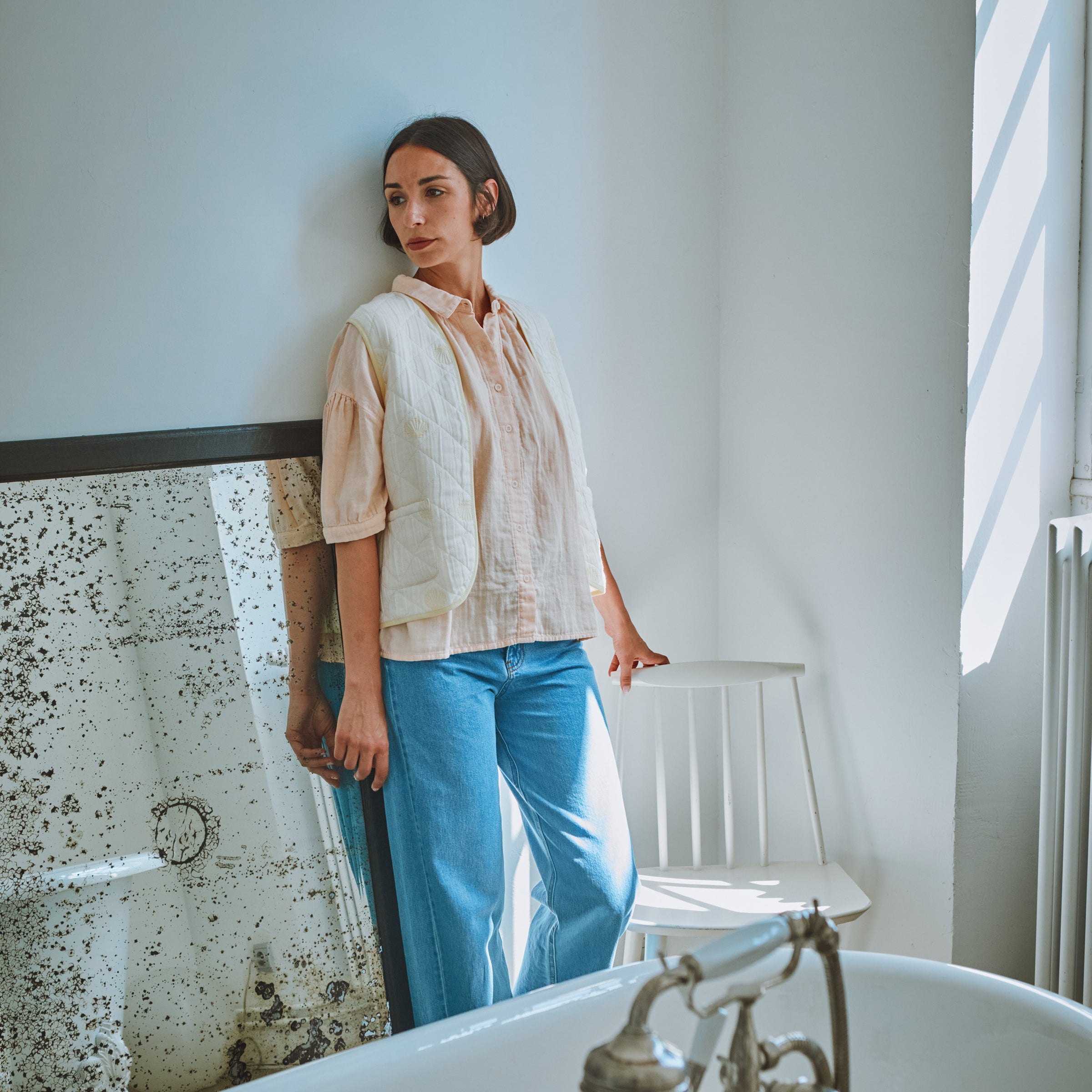 Adulte Veste Sans Manches Cercis Pastel Yellow + Almond Milk Shell Embroidery