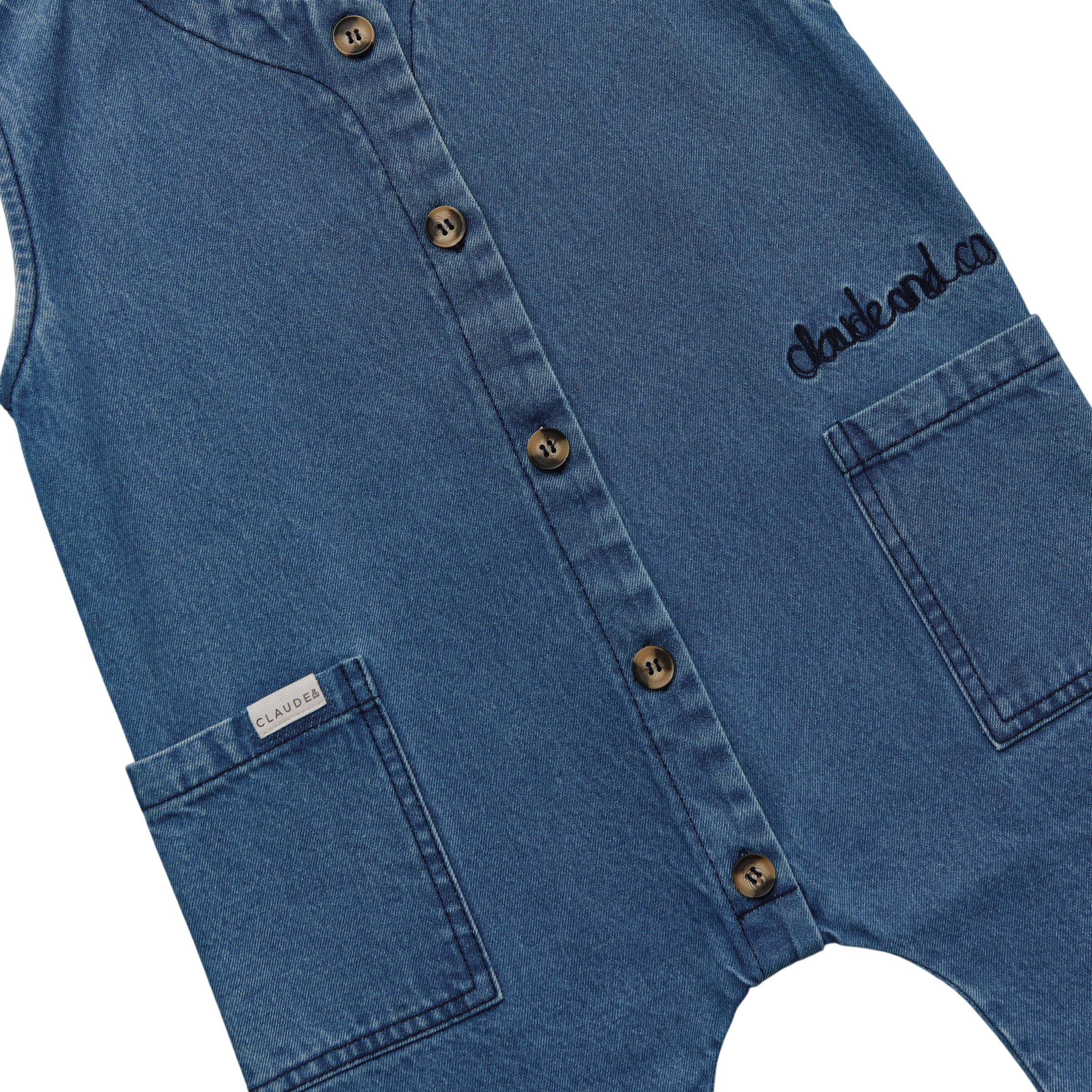 Combinaison en denim sans manches Wren Bleu Denim