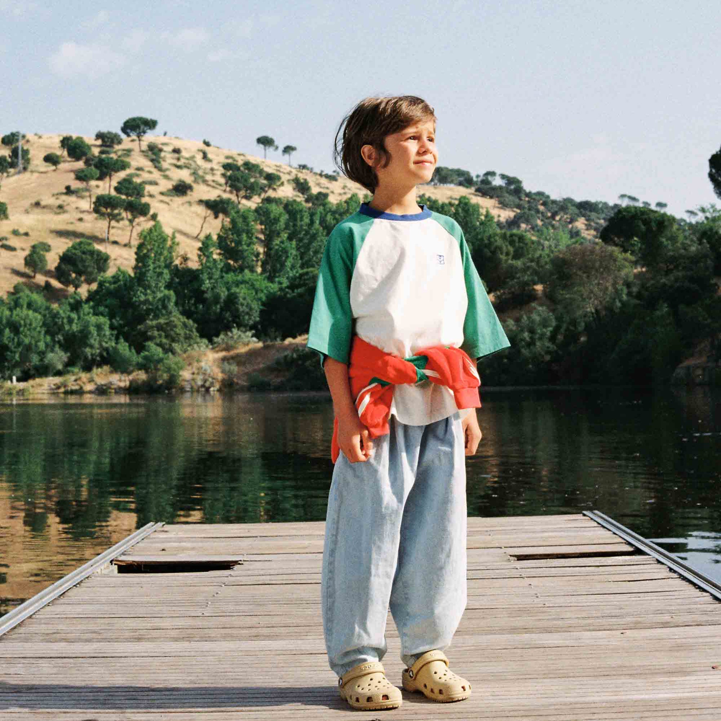 T-shirt Color Block Green Ecru