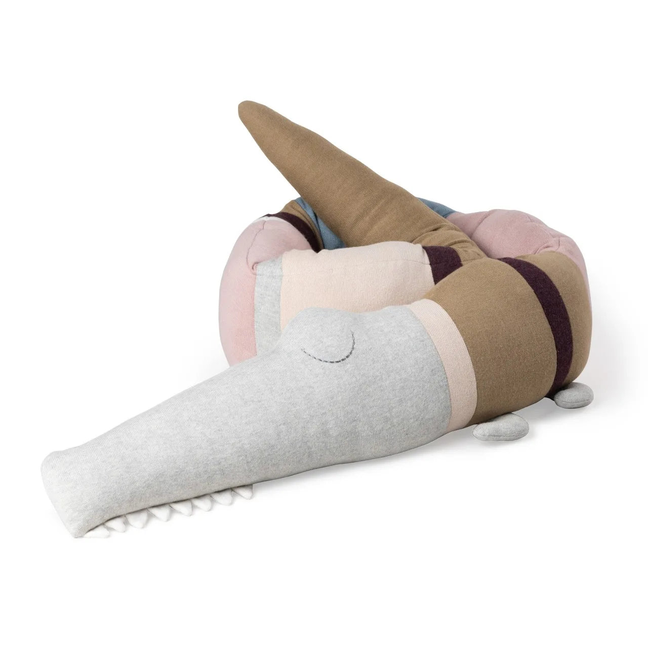 Knitted bed snake, Sleepy Croc Birchbark Rose Mix