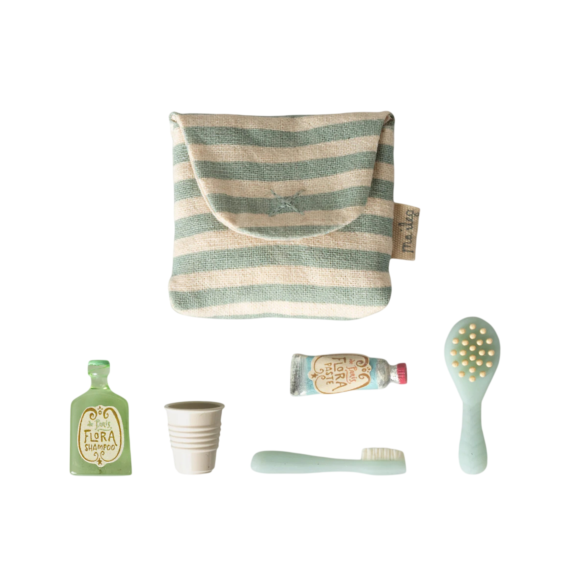 Maileg Zahnbürsten-Set in Tasche Maus Blau gestreift