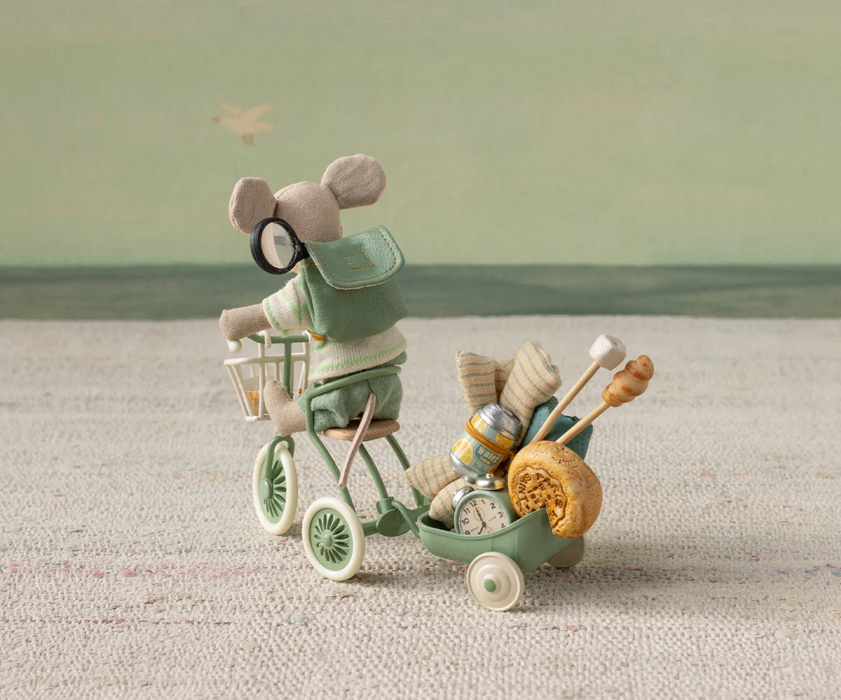 Maileg mouse tricycle trailer green