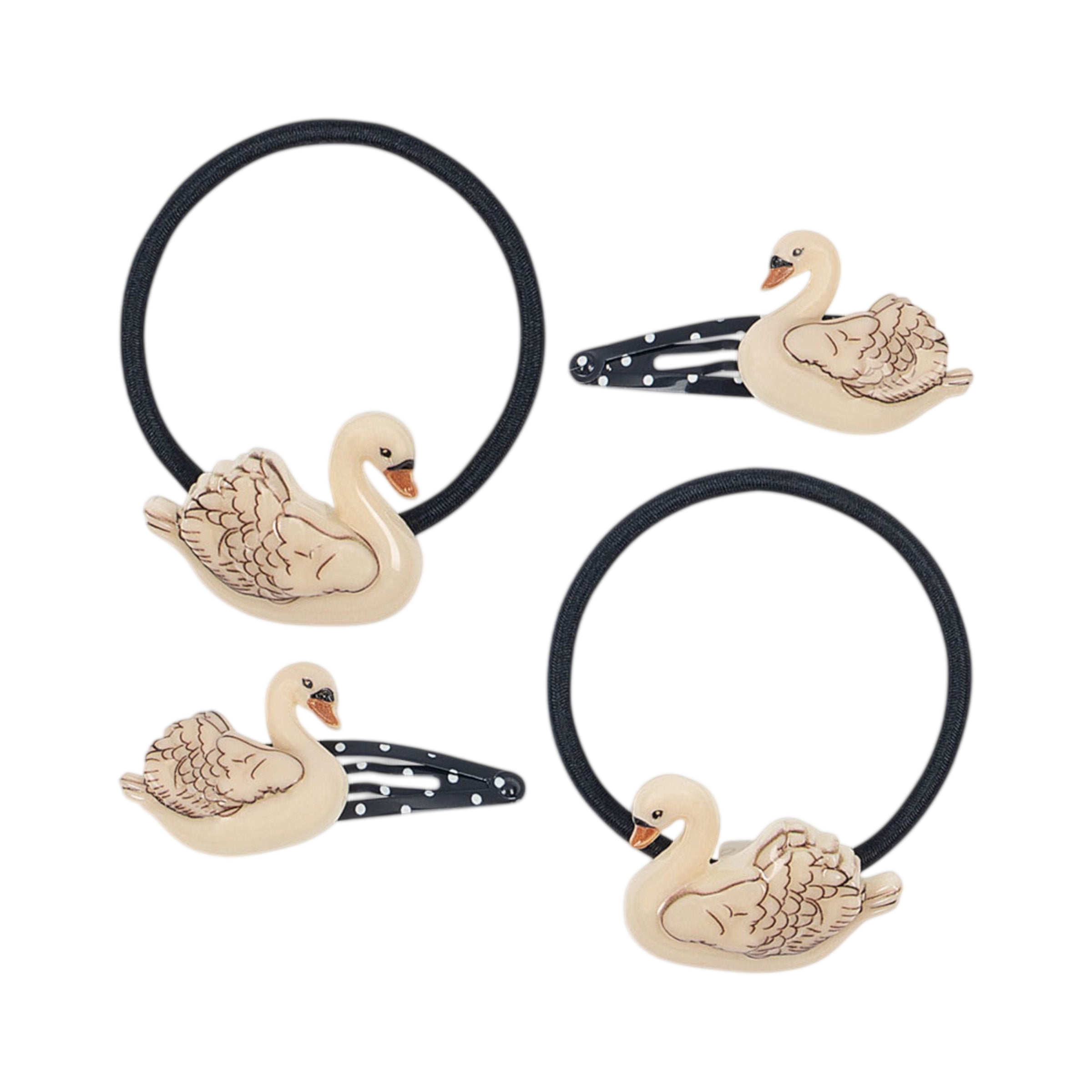 4-Pack of Swan Hair Clips and Swan Hair Ties